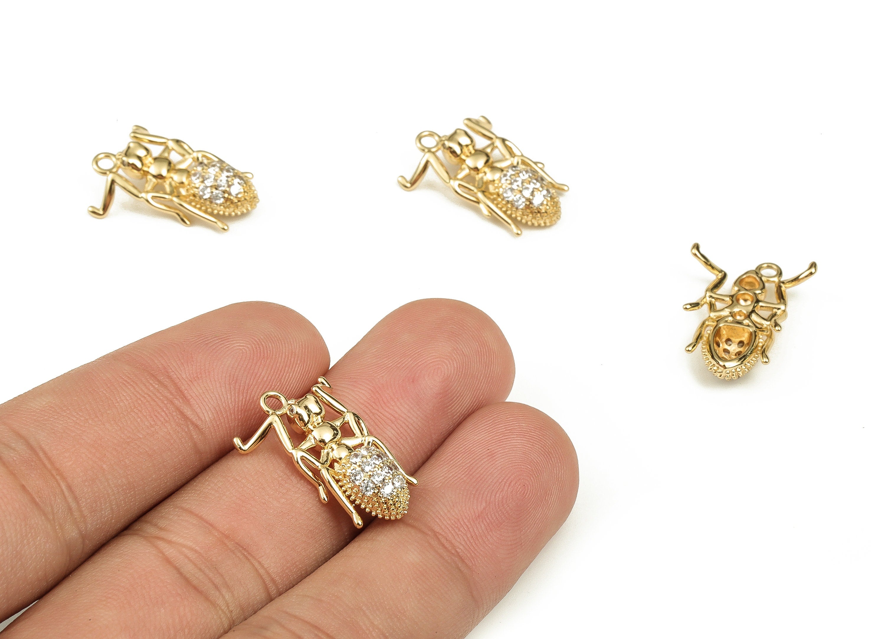 Brass Insect Earring Charms With Zircons - Gold Insect Pendant - 18K Real Gold Plated Brass - Jewelry Supplies - 20.74x15.08x4.4mm - RGP3716 - DOMEDBAZAAR