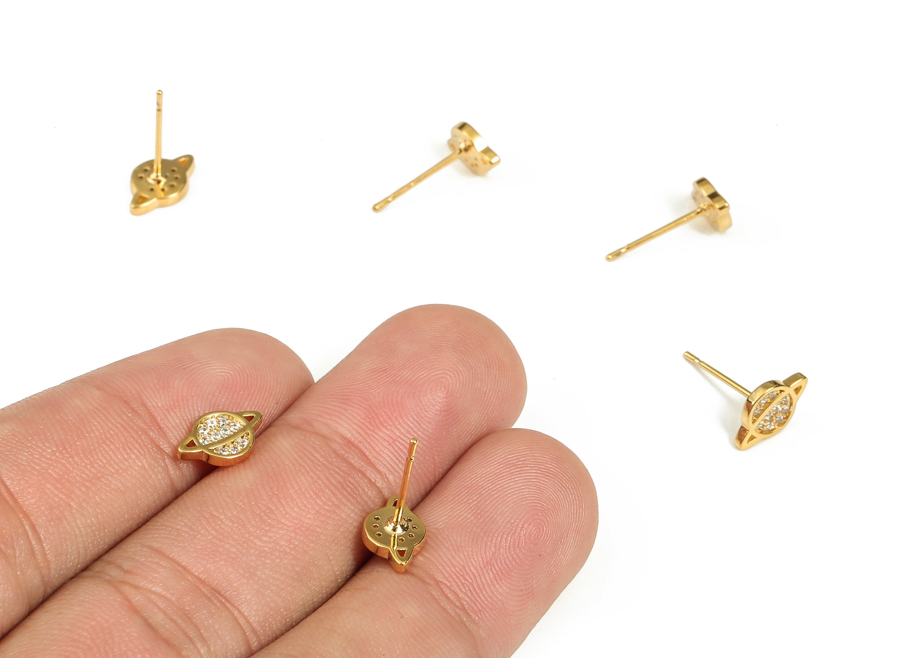 Brass Universe Earring Stud With Zircons - Gold Universe Earring Post - Brass Stud - 18K Real Gold Plated Brass – 2.23x9.86x6.04mm - RGP3465 - DOMEDBAZAAR