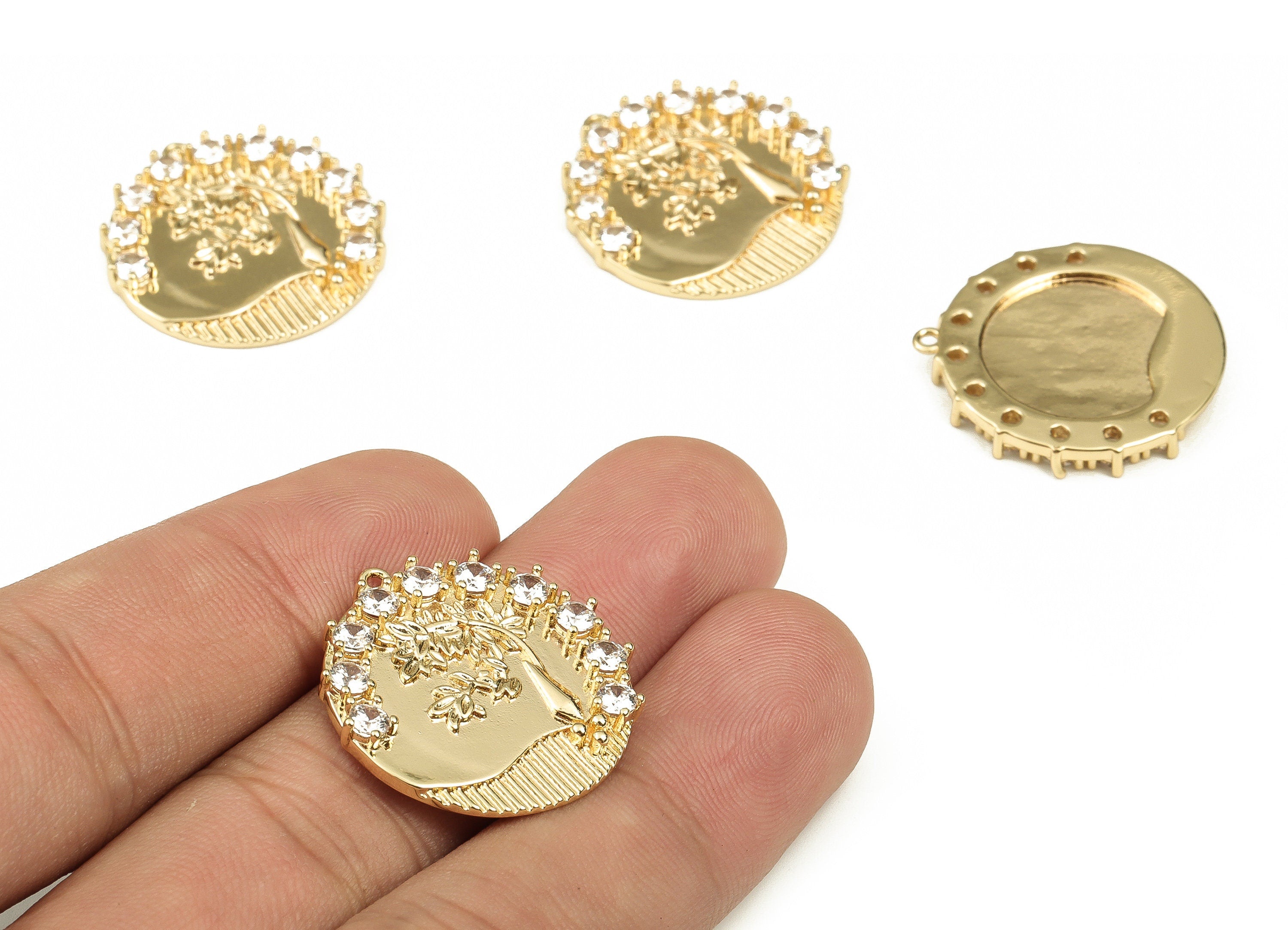 Brass Round Earrings Charm - Brass Tree Pendant Charms - 18K Real Gold Plated Brass - Jewelry Making Supplies -24.71x23.63x3.16mm- RGP3736 - DOMEDBAZAAR