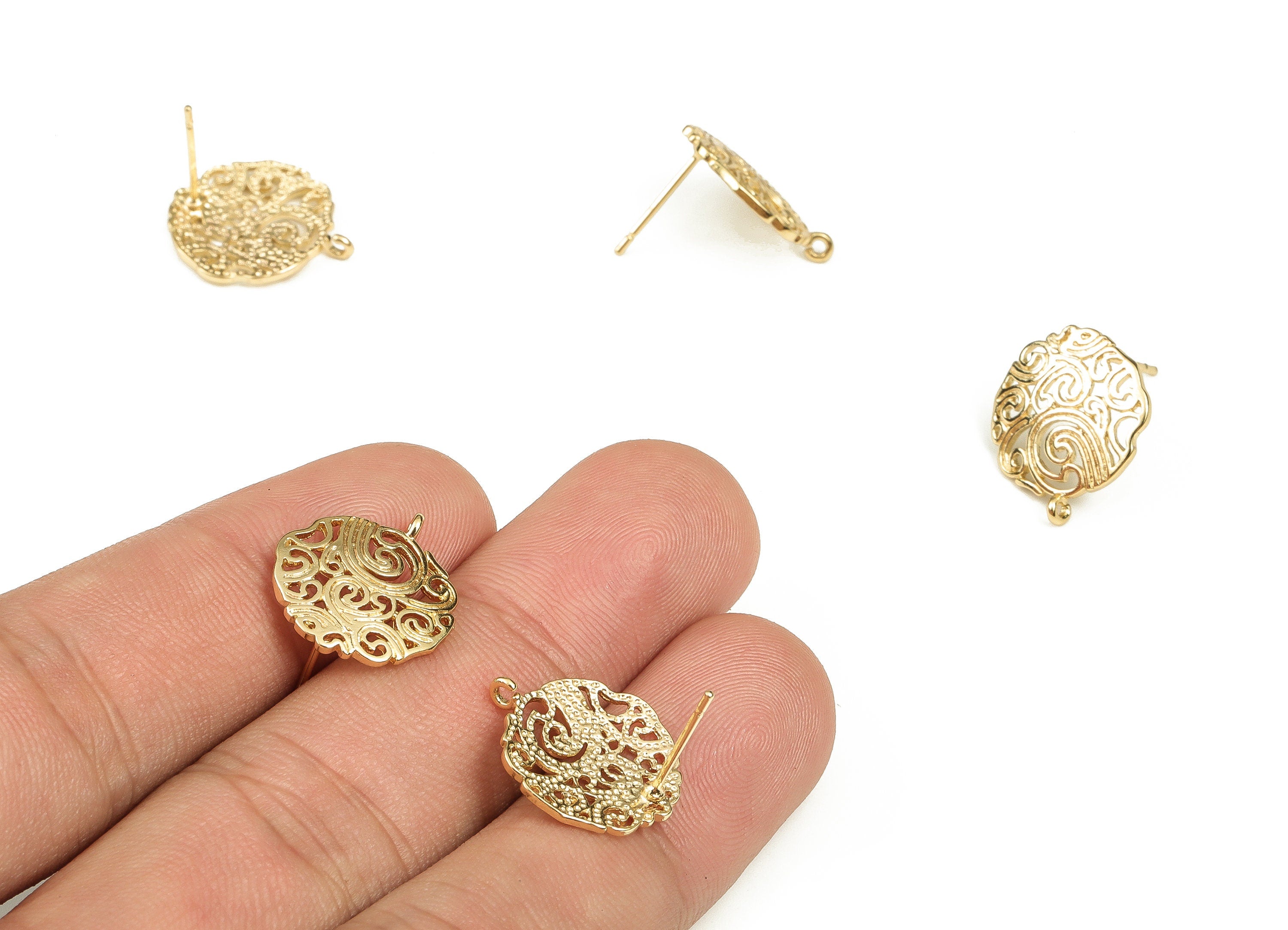 Brass Symbol Earring Post - GoldSymbol Earring Stud - 18K Real Gold Plated Brass - Stainless Steel Stud - 16.59x14.9x1.64mm - RGP3917 - DOMEDBAZAAR