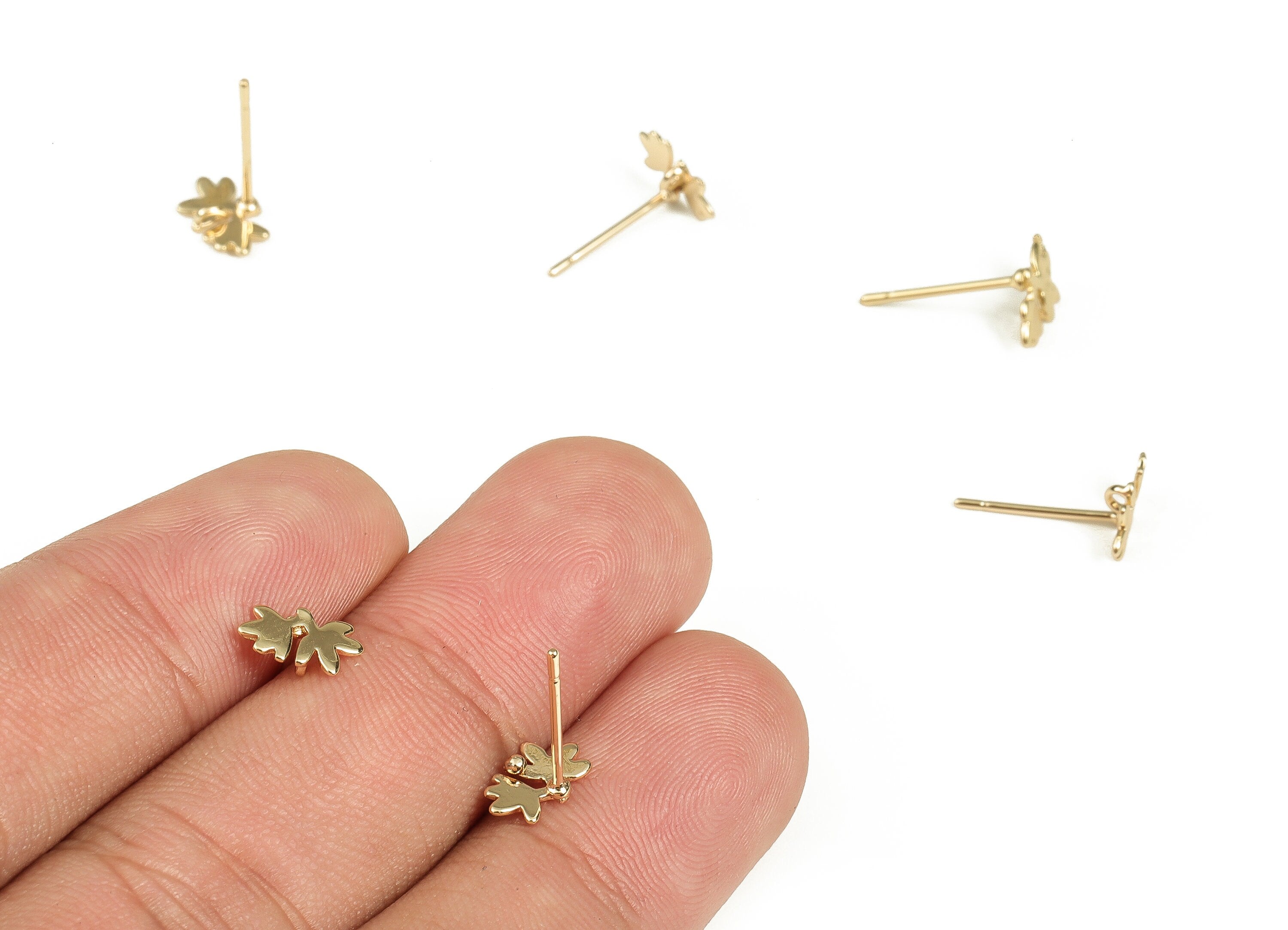 Brass Leaves Earring Post - Gold Leaves Earring Stud - 18K Real Gold Plated Brass - Brass Stud - Jewelry Supplies - 8.76x5.6x0.7mm - RGP3467 - DOMEDBAZAAR