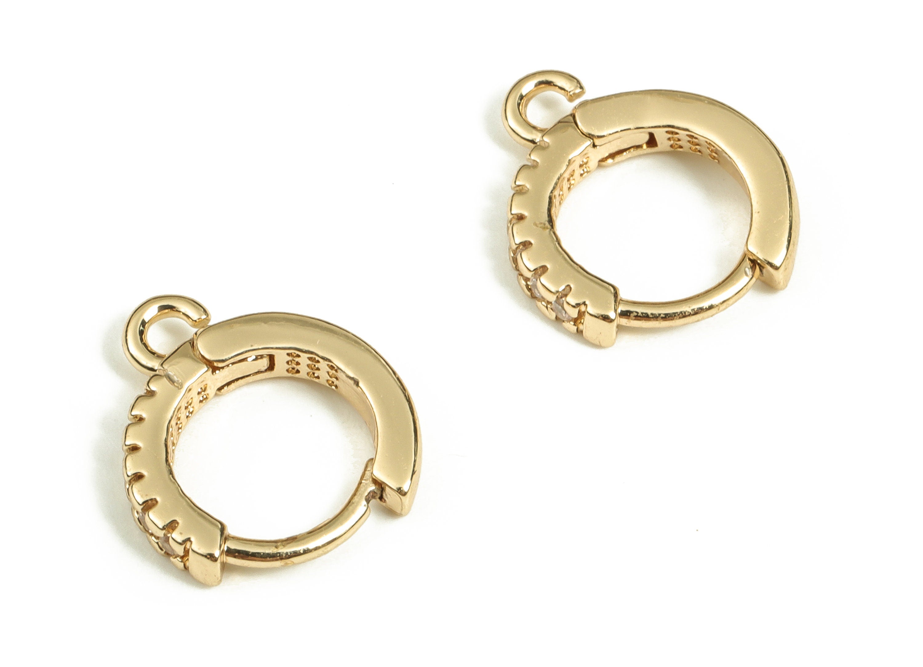Brass Round Earring Stud With Zircons - Gold Circle Earring Post - Stainless Steel Stud - 18K Real Gold Plated Brass – 12.2x10x2mm - RGP3499 - DOMEDBAZAAR