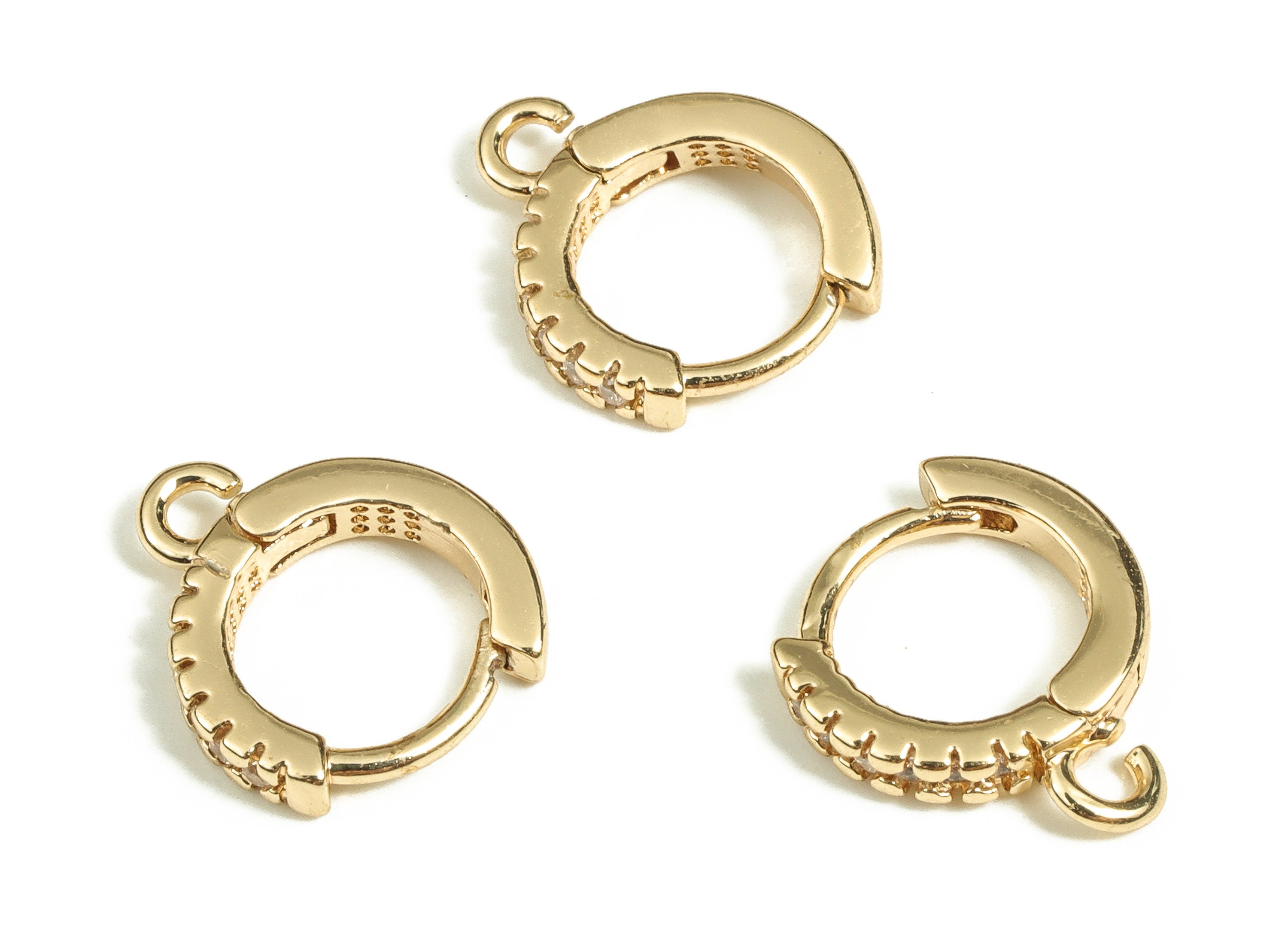 Brass Round Earring Stud With Zircons - Gold Circle Earring Post - Stainless Steel Stud - 18K Real Gold Plated Brass – 12.2x10x2mm - RGP3499 - DOMEDBAZAAR