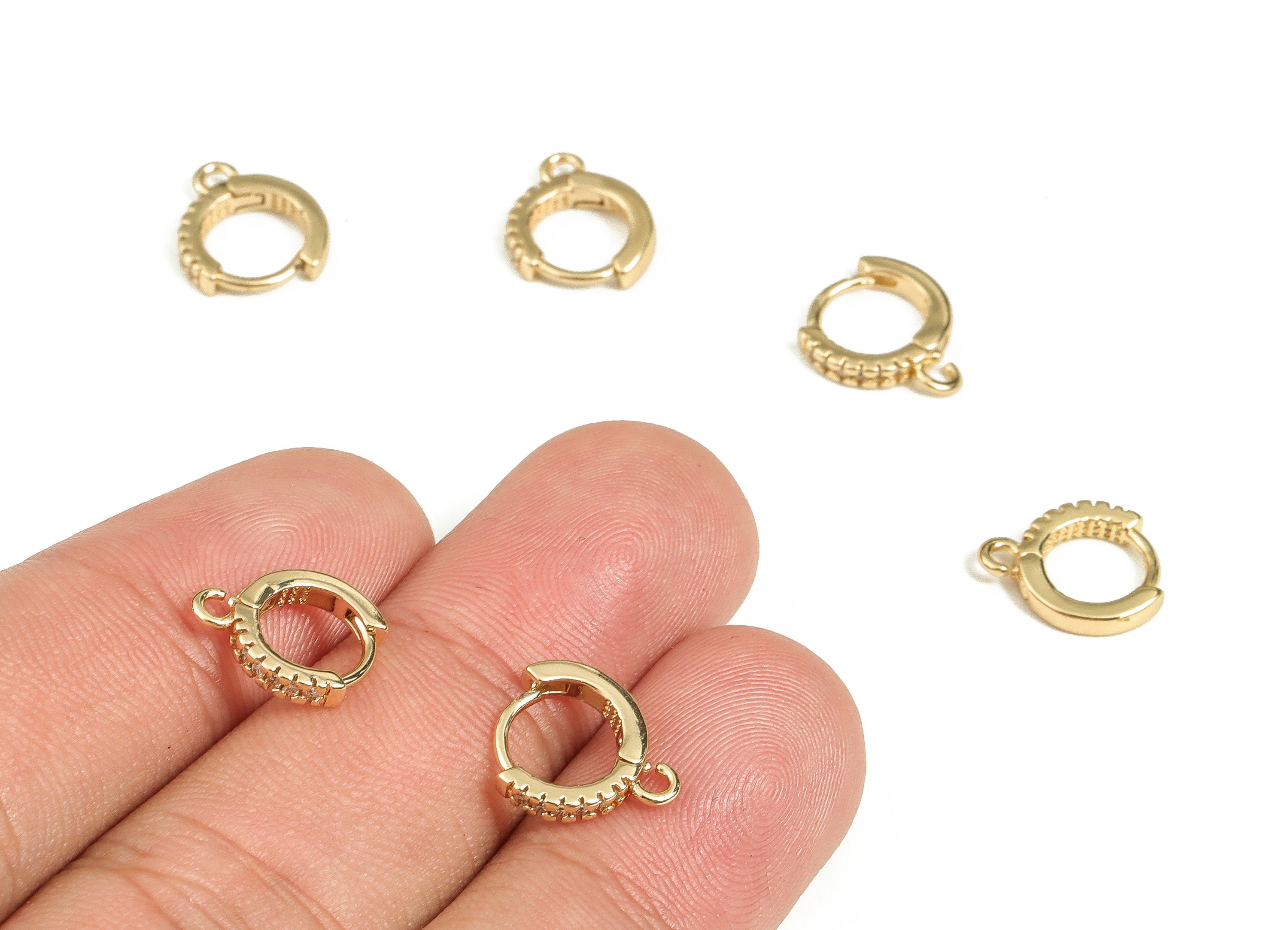 Brass Round Earring Stud With Zircons - Gold Circle Earring Post - Stainless Steel Stud - 18K Real Gold Plated Brass – 12.2x10x2mm - RGP3499 - DOMEDBAZAAR