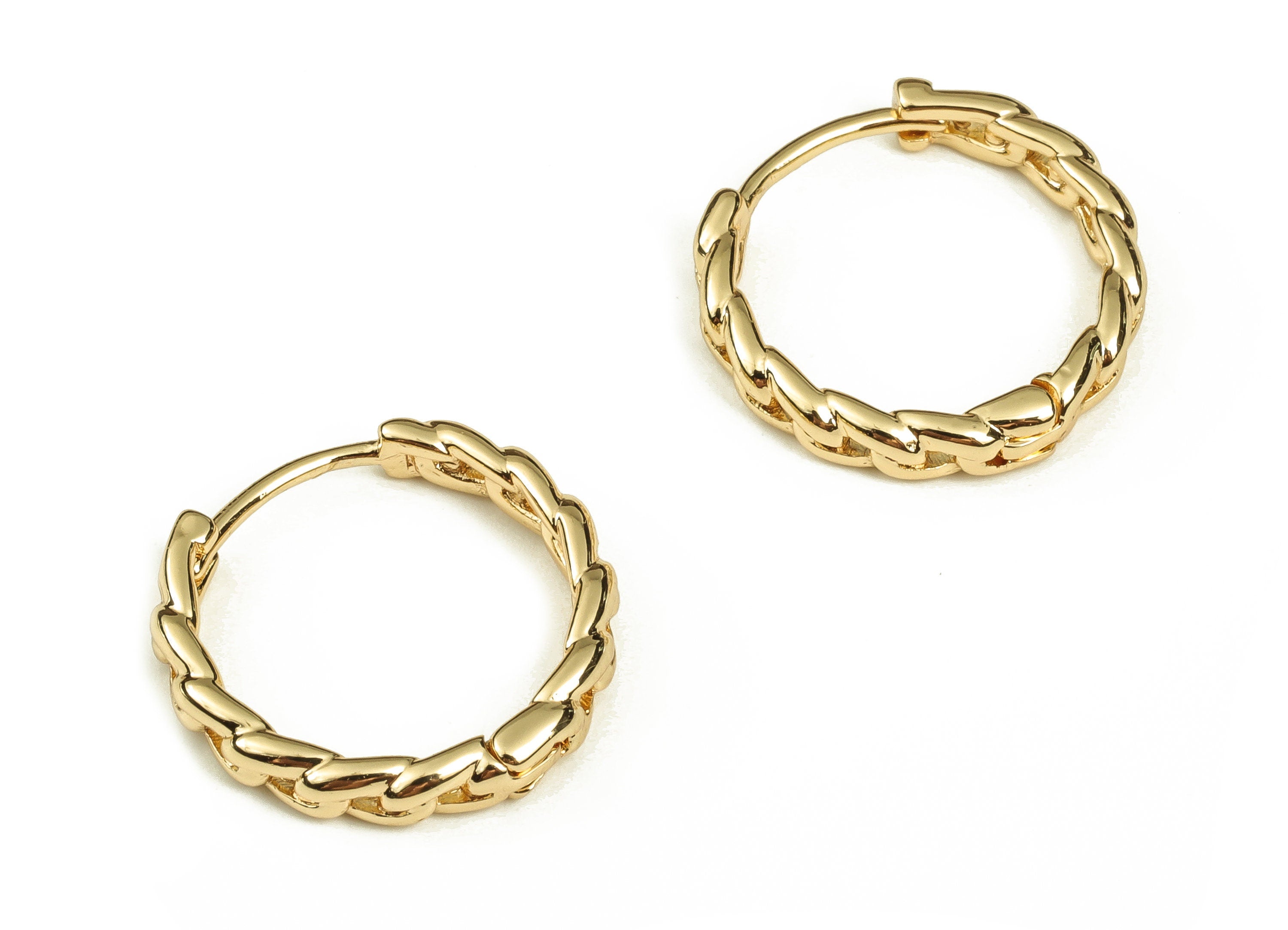 Brass Round Hoop - Beaded Shape Hoop Earrings - Chunky Wide Shiny Hoop Earrings - 18K Real Gold Plated Brass -16.1x16.18x3mm- RGP3469 - DOMEDBAZAAR