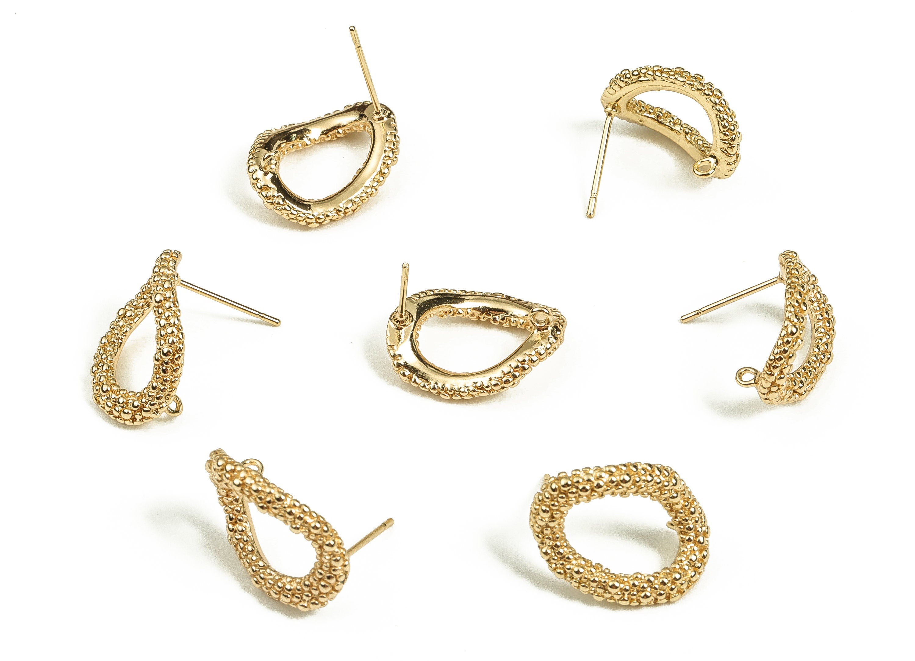 Brass Irregular Earring Post - Gold Texture Earring Stud - 18K Real Gold Plated Brass - Stainless Steel Stud - 18.8x14x2.5 - RGP3472 - DOMEDBAZAAR