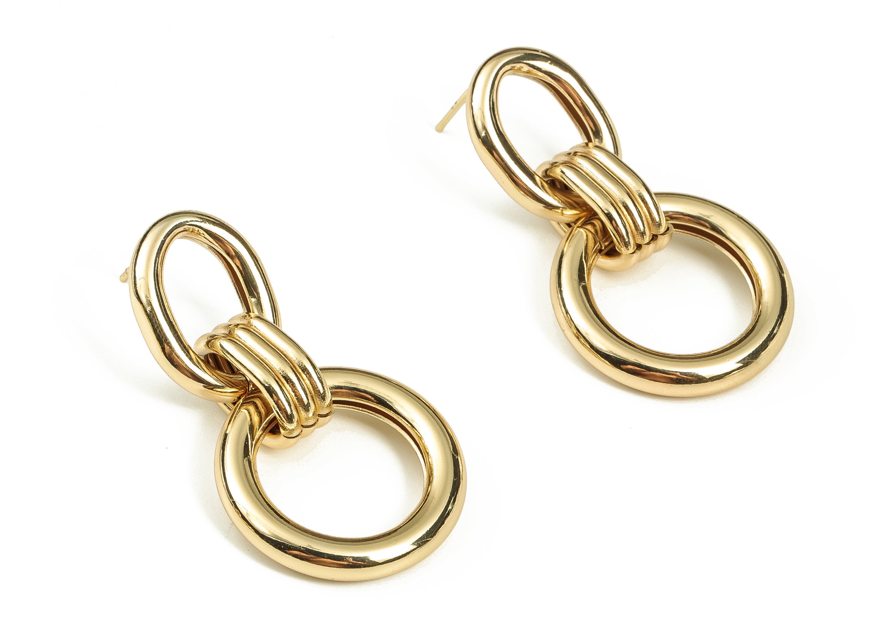 Brass Round Earrings Post - Gold Oval Earring Studs - 18K Real Gold Plated Brass Stud - Jewelry Making Supplies -39.63x22.64x5.76mm- RGP3724 - DOMEDBAZAAR