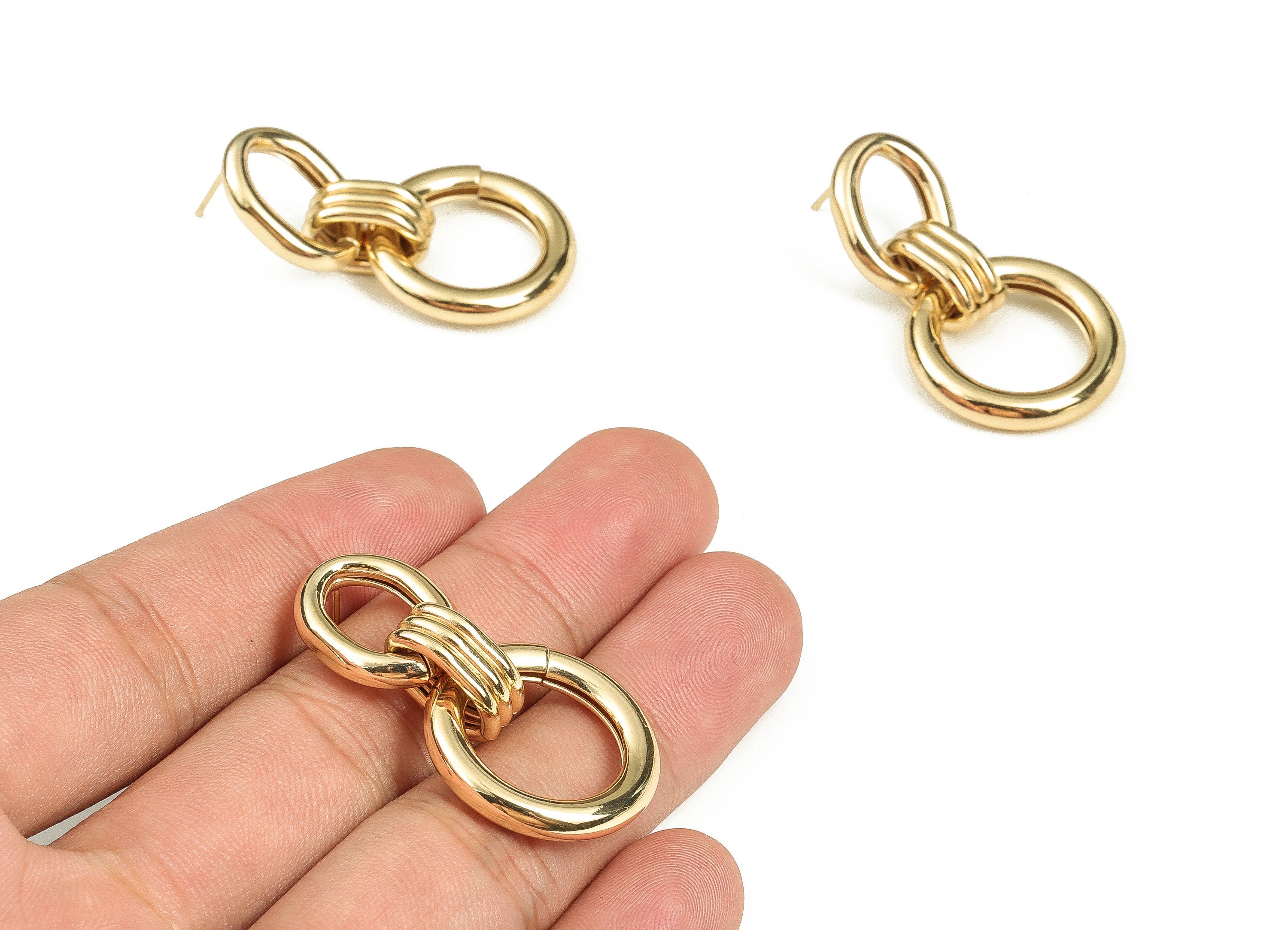 Brass Round Earrings Post - Gold Oval Earring Studs - 18K Real Gold Plated Brass Stud - Jewelry Making Supplies -39.63x22.64x5.76mm- RGP3724 - DOMEDBAZAAR
