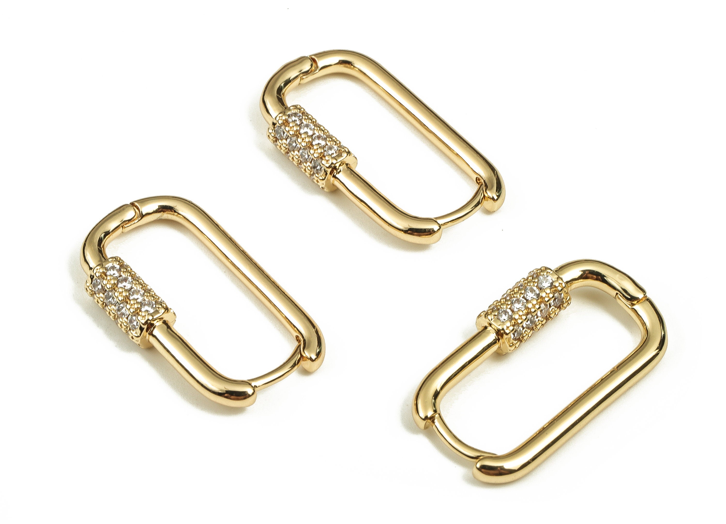 Brass Hoop Earrings - Brass Rectangle Hoop Earring with Zircon - 18K Real Gold Plated Brass - Jewelry Supplies -21.35x12.49x3.83mm- RGP3712 - DOMEDBAZAAR