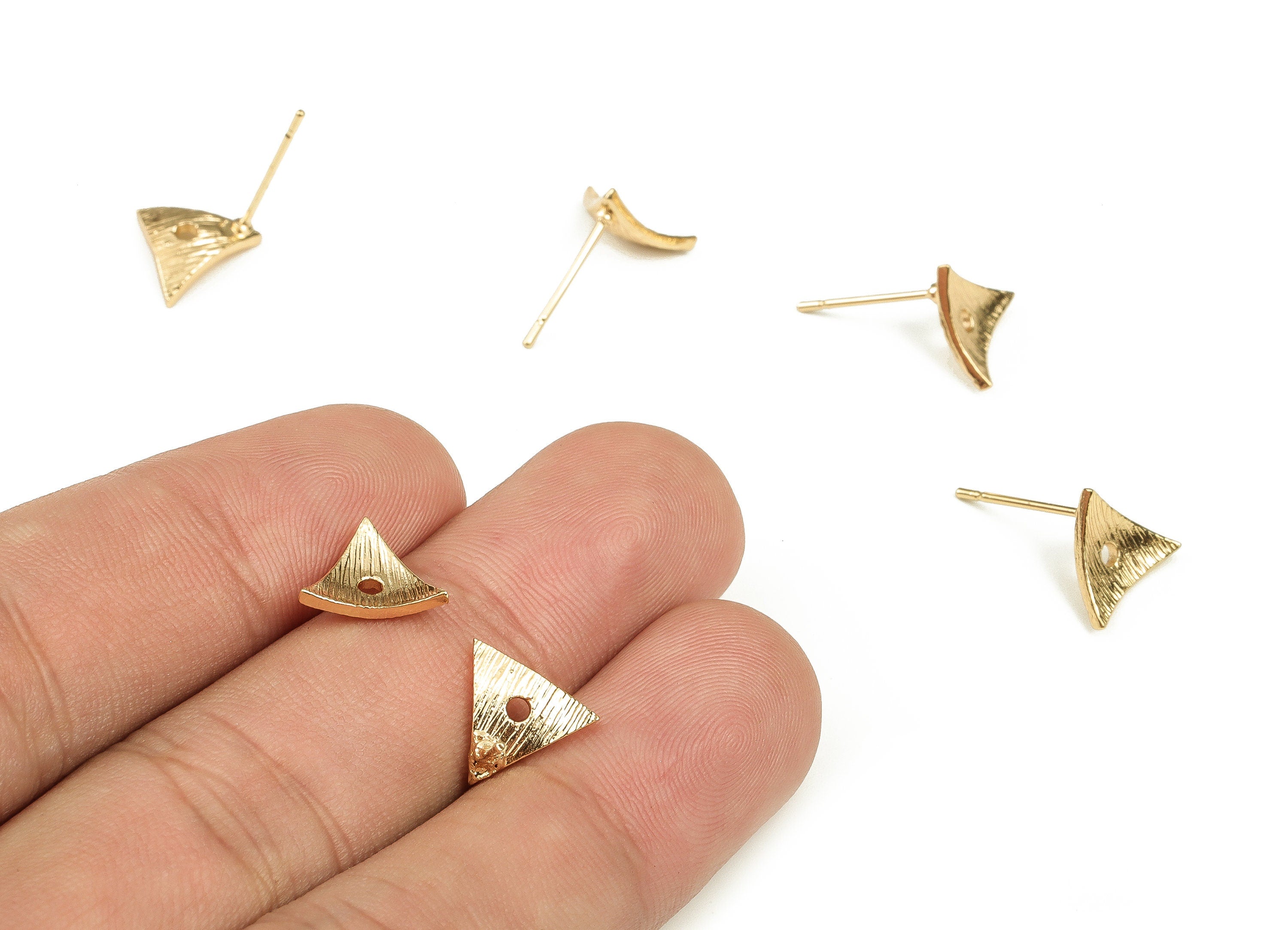 Brass Triangle Earring Post - Gold Triangle Earring Stud - 18K Real Gold Plated Brass - Stainless Steel Stud - 9.02x9.87x2.3mm - RGP3729 - DOMEDBAZAAR