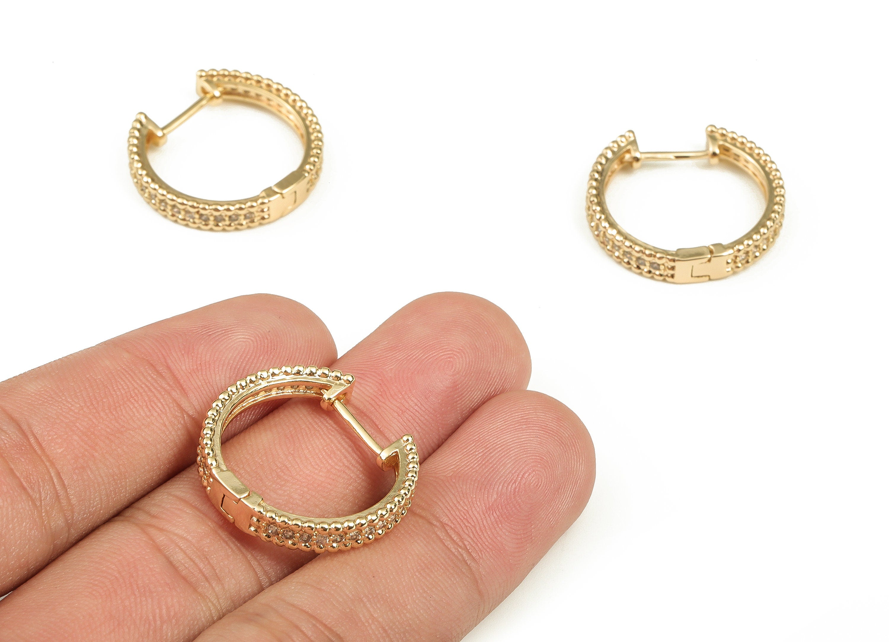 Brass Round Huggie Hoop Earrings - Zircon Hoop Earrings - Brass Stud Earring - 18K Real Gold Plated Brass Studs -23.28x21.95x4.25mm- RGP3574 - DOMEDBAZAAR