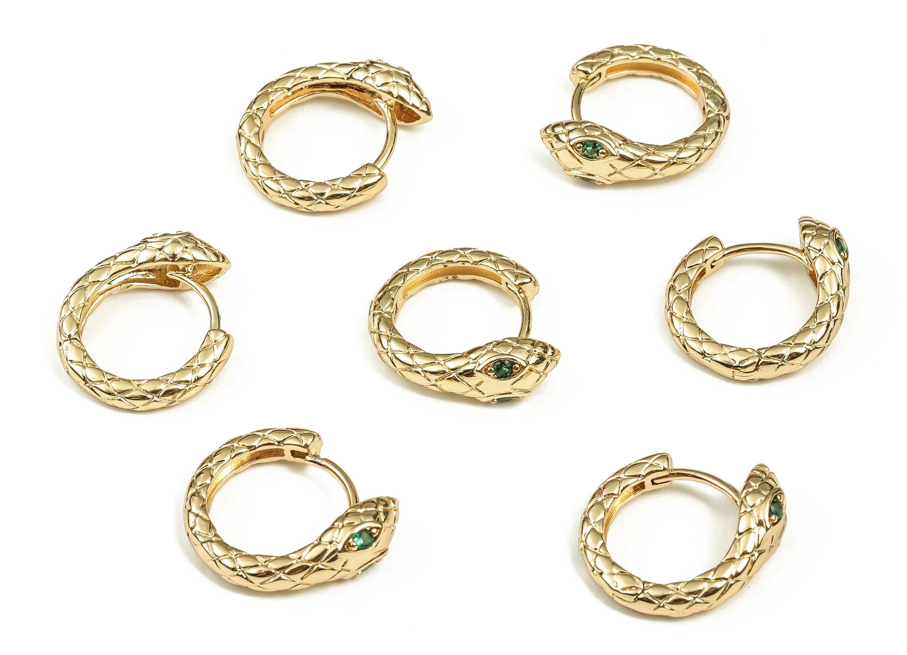 Brass Snake Huggie Hoop Earrings - Brass Multicolor Zircon Hoop - Gold Stud Earring - 18K Real Gold Plated Brass -17.4x16.01x5.78mm- RGP3699 - DOMEDBAZAAR