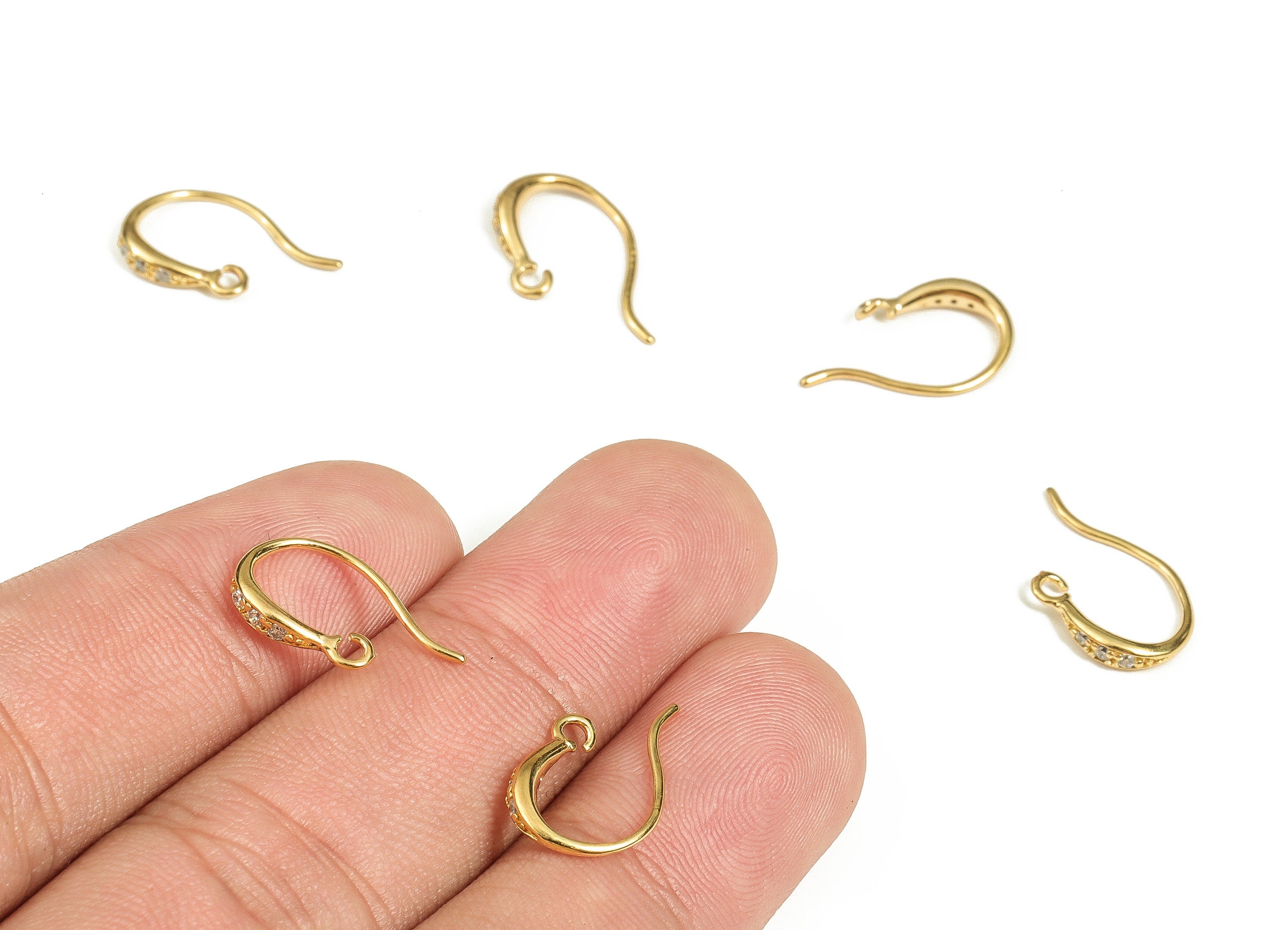 Brass Ear Wire - Brass Earring Hoops - Zircon Ear Wire - Jewelry Making Supplies - 18K Real Gold Plated Brass -14.25x10.67x2.44mm- RGP3721 - DOMEDBAZAAR