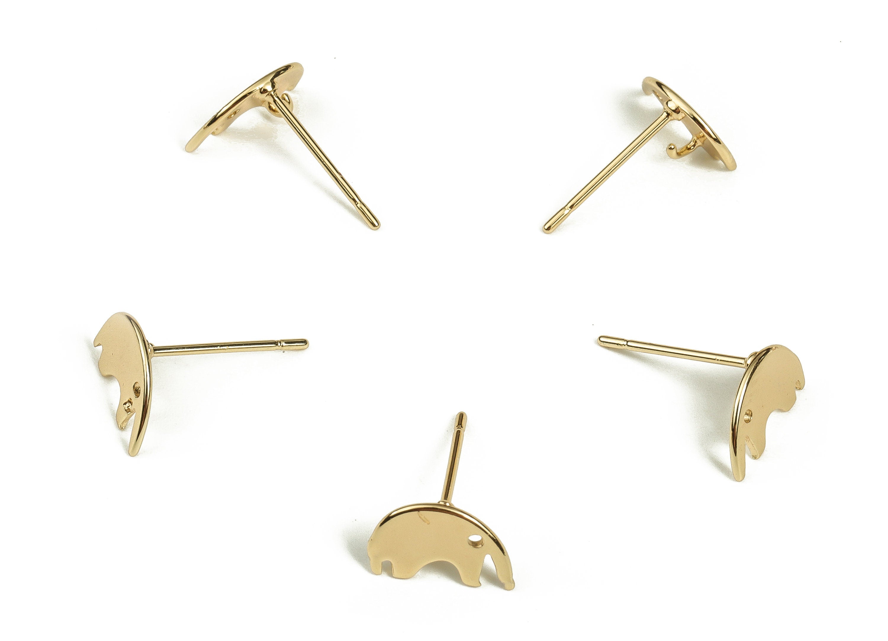 Brass Elephant Earring Post - Gold Elephant Stud - 18K Real Gold Plated - Stainless Steel Stud - Jewelry Supplies - 10x5.9x1.33mm - RGP3516 - DOMEDBAZAAR