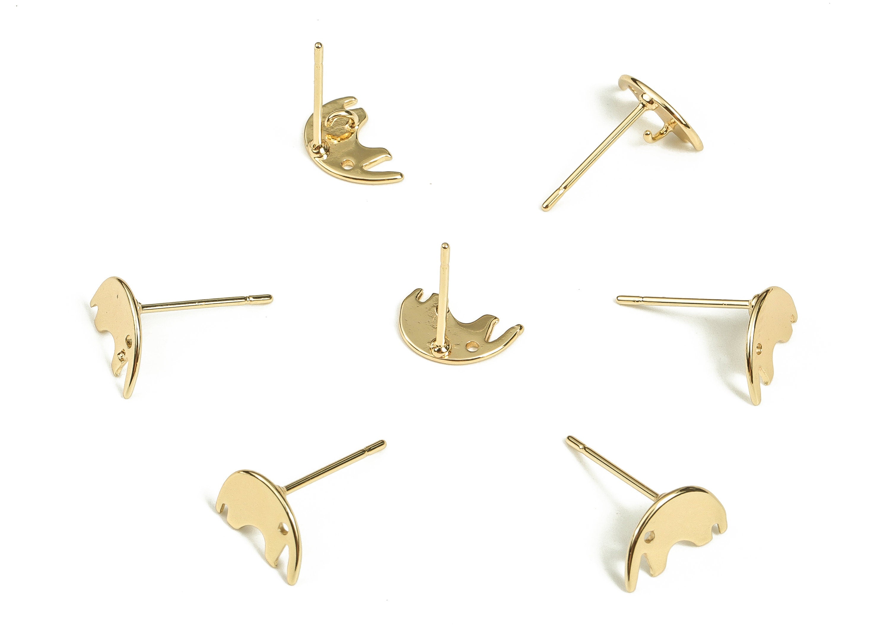 Brass Elephant Earring Post - Gold Elephant Stud - 18K Real Gold Plated - Stainless Steel Stud - Jewelry Supplies - 10x5.9x1.33mm - RGP3516 - DOMEDBAZAAR