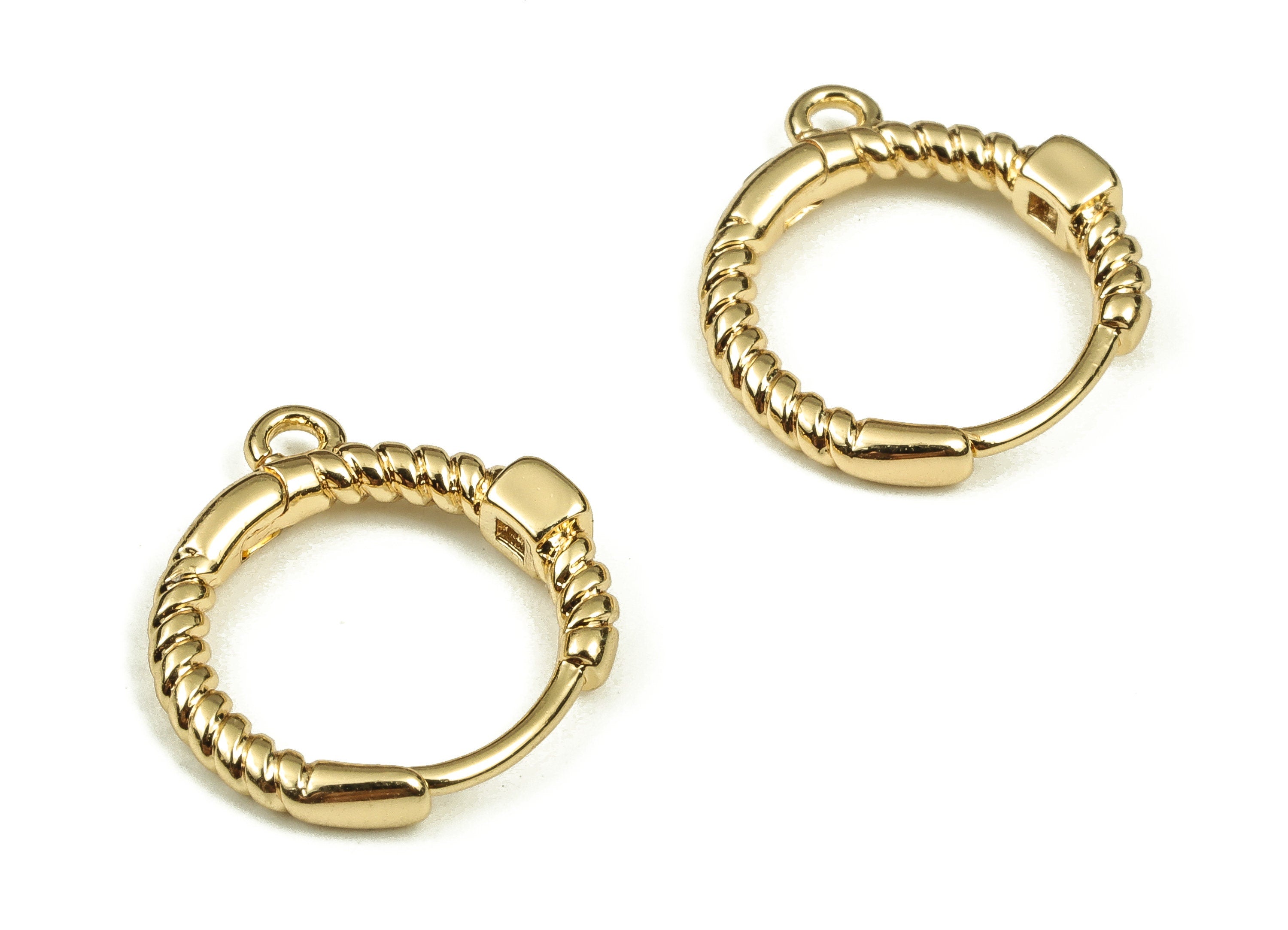 Brass Round Hoop Earring - Gold Hoop Huggie with Zircon - 18k Real Gold Plated Brass Stud Earrings- Jewelry Supplies -16.07x14.5x3mm-RGP3568 - DOMEDBAZAAR