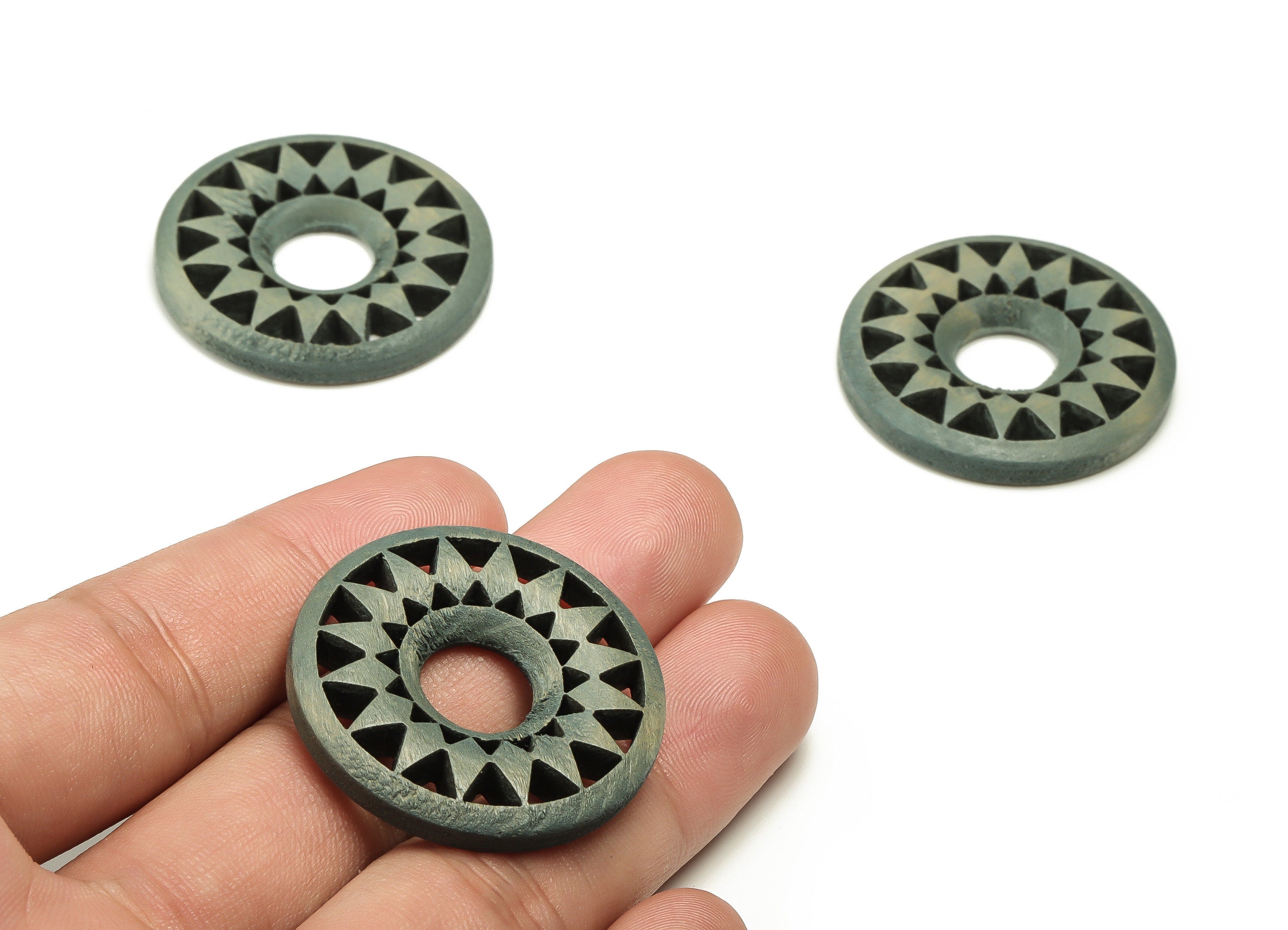 Round Natural Wooden Charms - Circle Hollow Out Natural Wood - Natural Wood In Gray Color - Jewelry Making Supplies - 35.3x35.3x5mm - BB1098 - DOMEDBAZAAR