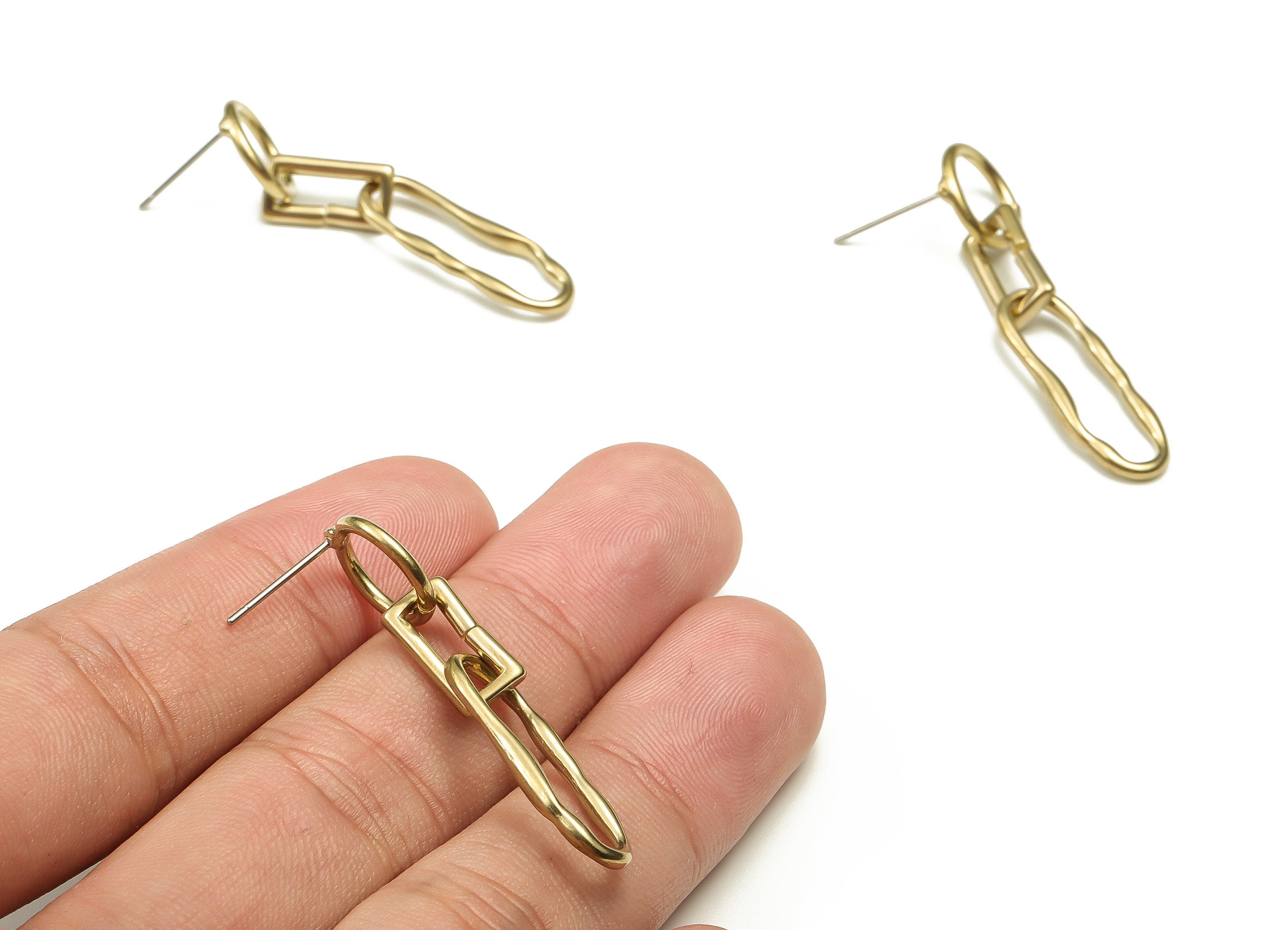 Brass Link Chain Earring Stud - Raw Brass Oval Earring Post - Brass Stud - Earring Post - Jewelry Supplies - 41.4x11.01x2.29mm - PP4463 - DOMEDBAZAAR