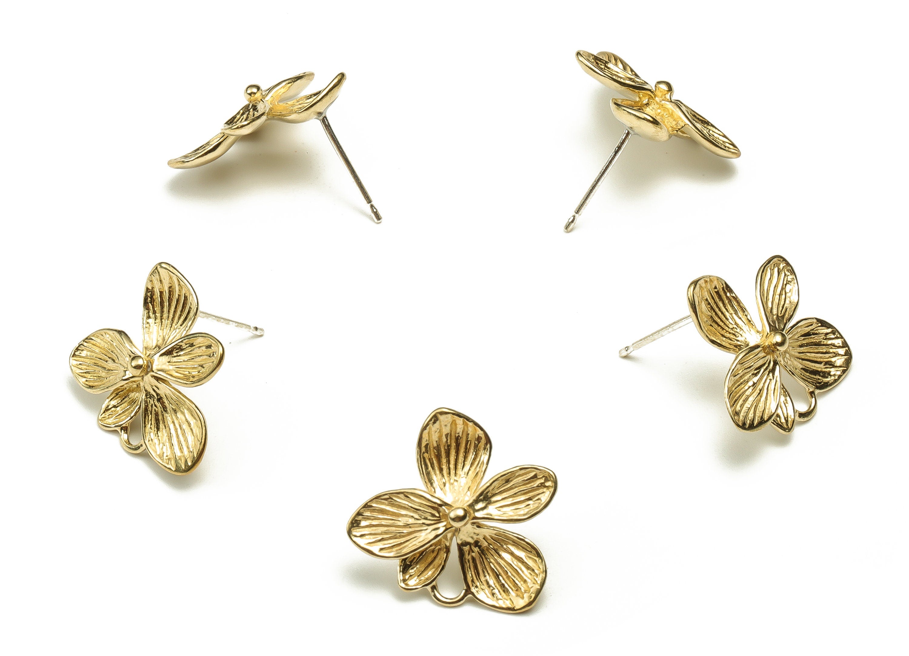 Brass Flowers Earring Stud - Raw Brass Flowers Earring Post - Silver Stud - Earring Post - Jewelry Supplies - 18.52x17.75x3.87mm - PP4461 - DOMEDBAZAAR