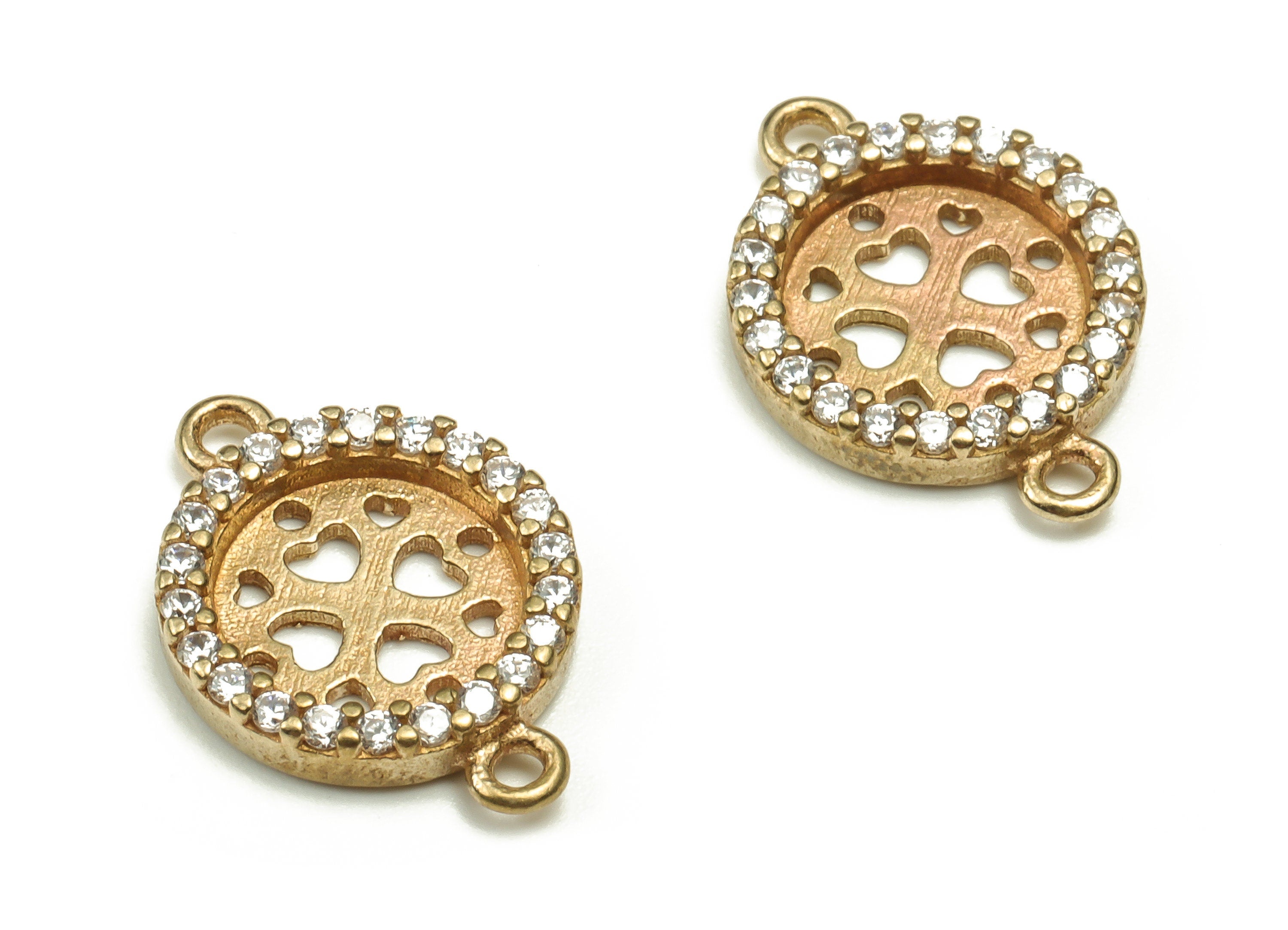 Raw Brass Circle Charms - Brass Earring Connector With Zircon - Brass Round Pendant - Jewelry Making Supplies - 15.75x11.14x2.23mm - PP4452 - DOMEDBAZAAR