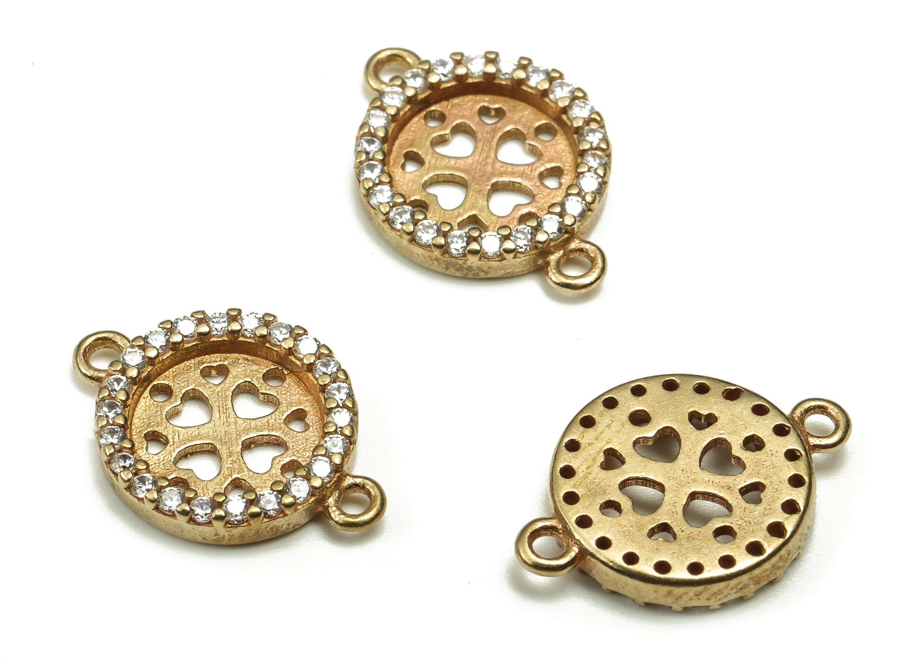 Raw Brass Circle Charms - Brass Earring Connector With Zircon - Brass Round Pendant - Jewelry Making Supplies - 15.75x11.14x2.23mm - PP4452 - DOMEDBAZAAR