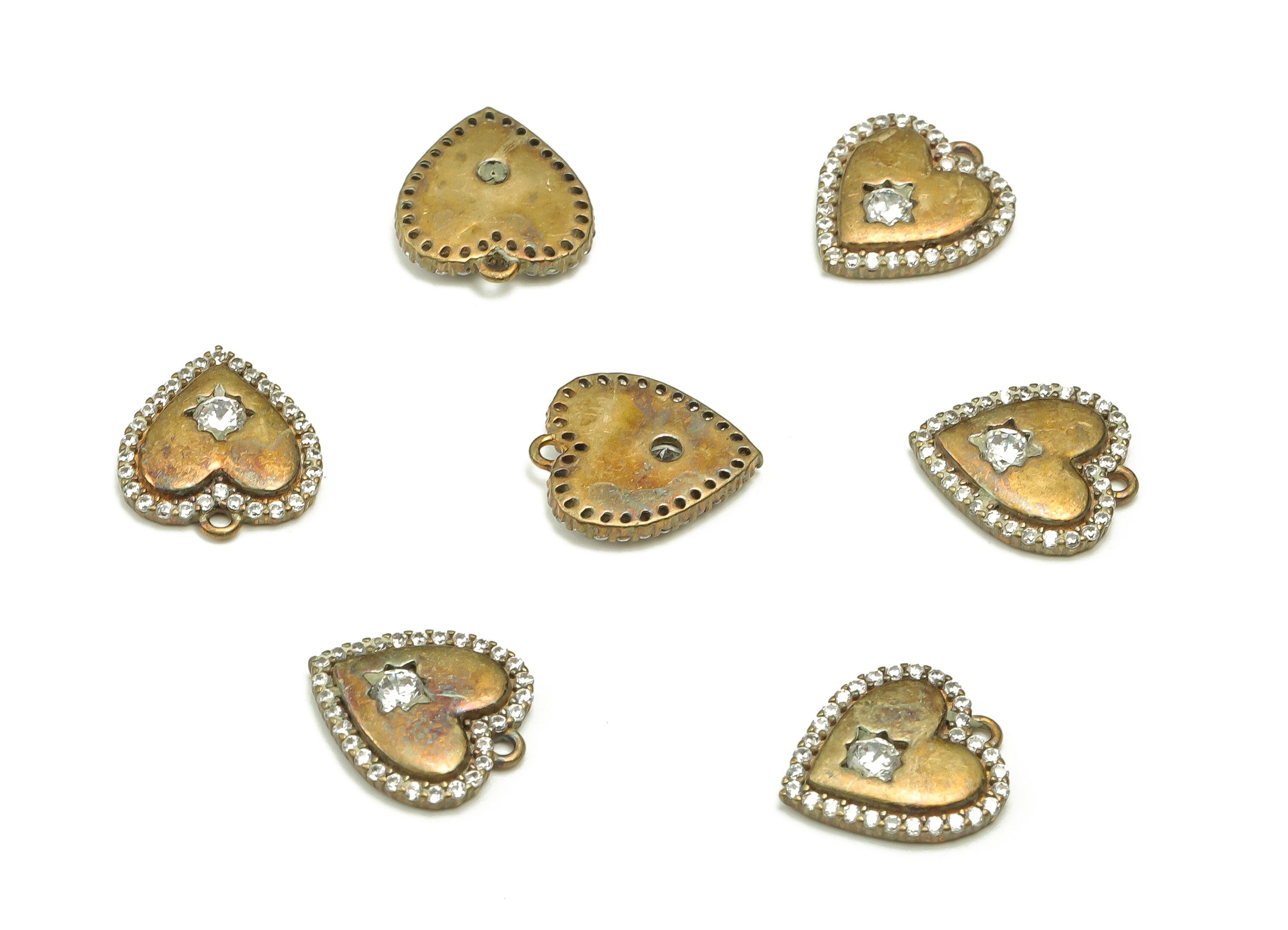 Brass Heart Earring Charms With Zircons - Raw Brass Heart Pendant - Earring Finding - Jewelry Making Supplies - 11.45x10.14x1.88mm - PP4460 - DOMEDBAZAAR