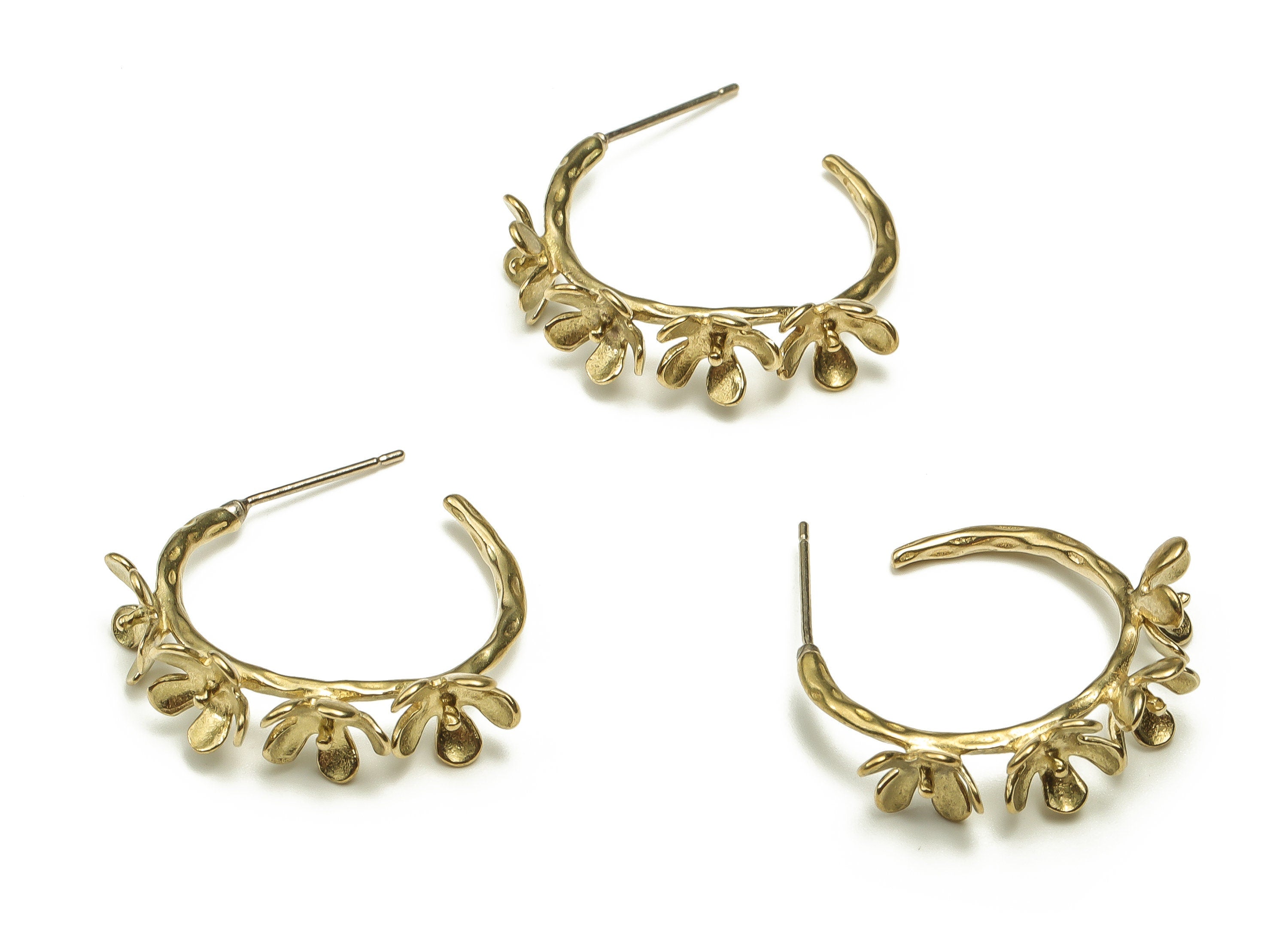 Raw Brass Flowers Earring Post - Brass Flowers Earring Stud - Earring Post - Brass Stud - Jewelry Supplies - 25.46x22.81x7.43mm - PP4456 - DOMEDBAZAAR