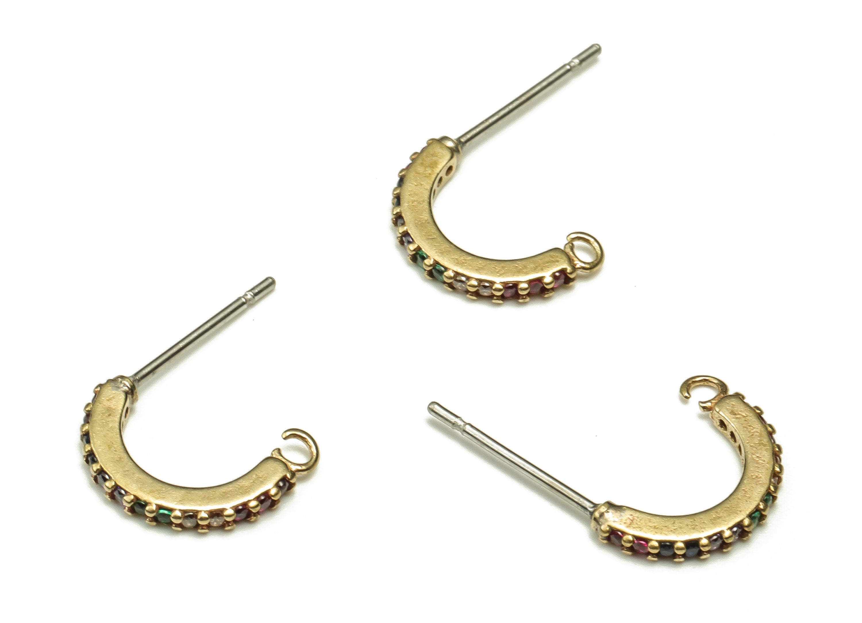 Brass C Earring Post With Zircon - Raw Brass C Stud - Earring Post - Stainless Steel Stud - Jewelry Supplies - 11.99x10.62x1.69mm - PP4453 - DOMEDBAZAAR