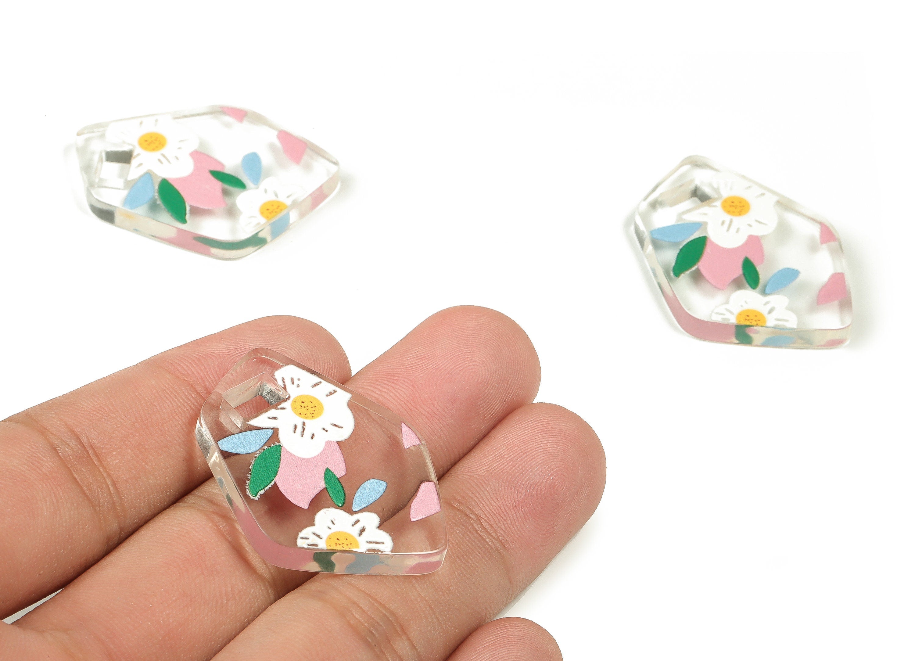 Acrylic Geometric Transparent Earring Charms – Acrylic Pentagon Flower Earrings Pendant – Jewelry Earring Findings - 26.41x3.94mm - AC2302 - DOMEDBAZAAR