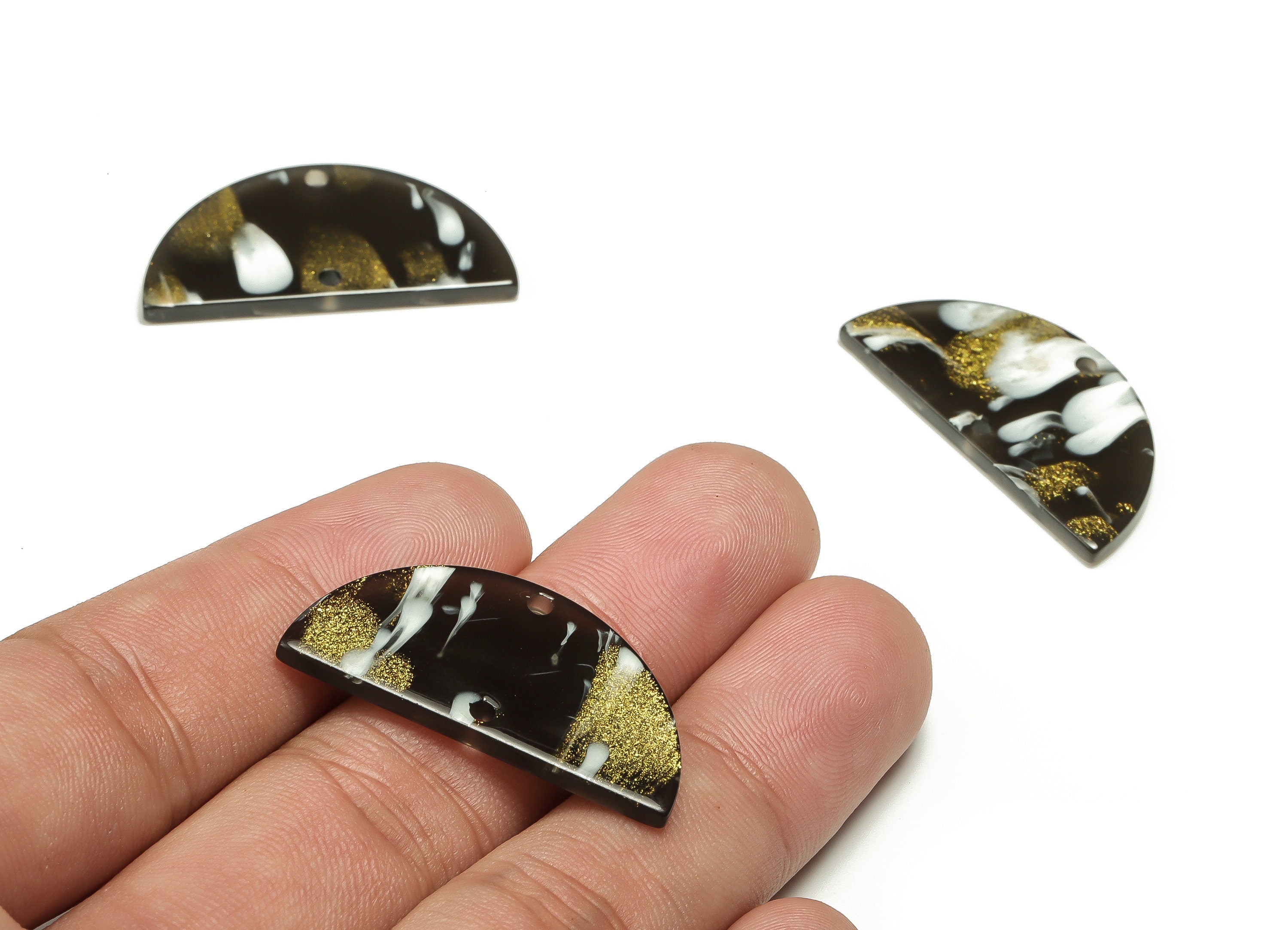 Acrylic Semicircle Earring Connectors - Acrylic Half Moon Charms - 2 Holes - Jewelry Supplies - Color Code:A693 - 33x17x2.5mm - AC1218-A693 - DOMEDBAZAAR