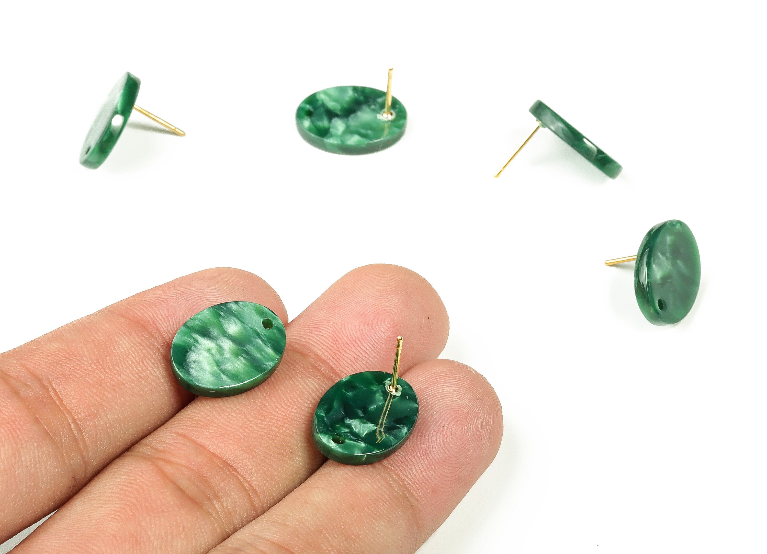 Acrylic Oval Earring Post - Acrylic Oval Stud - Gold Tone Plated Stud - Jewelry Supplies - Color Code: A404 - 16.2x12.2x2.6mm - AC2294-A404G - DOMEDBAZAAR