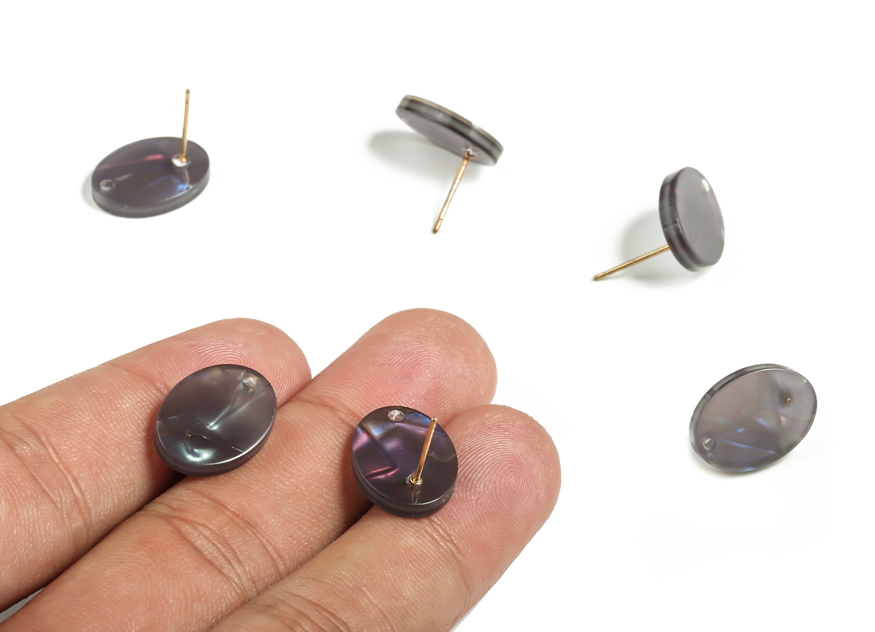 Acrylic Oval Earring Post - Acrylic Stud Earrings - Gold Tone Plated Stud - Jewelry Supplies - Code A656 -16.17x12.13x2.57mm - AC2294-A656G - DOMEDBAZAAR