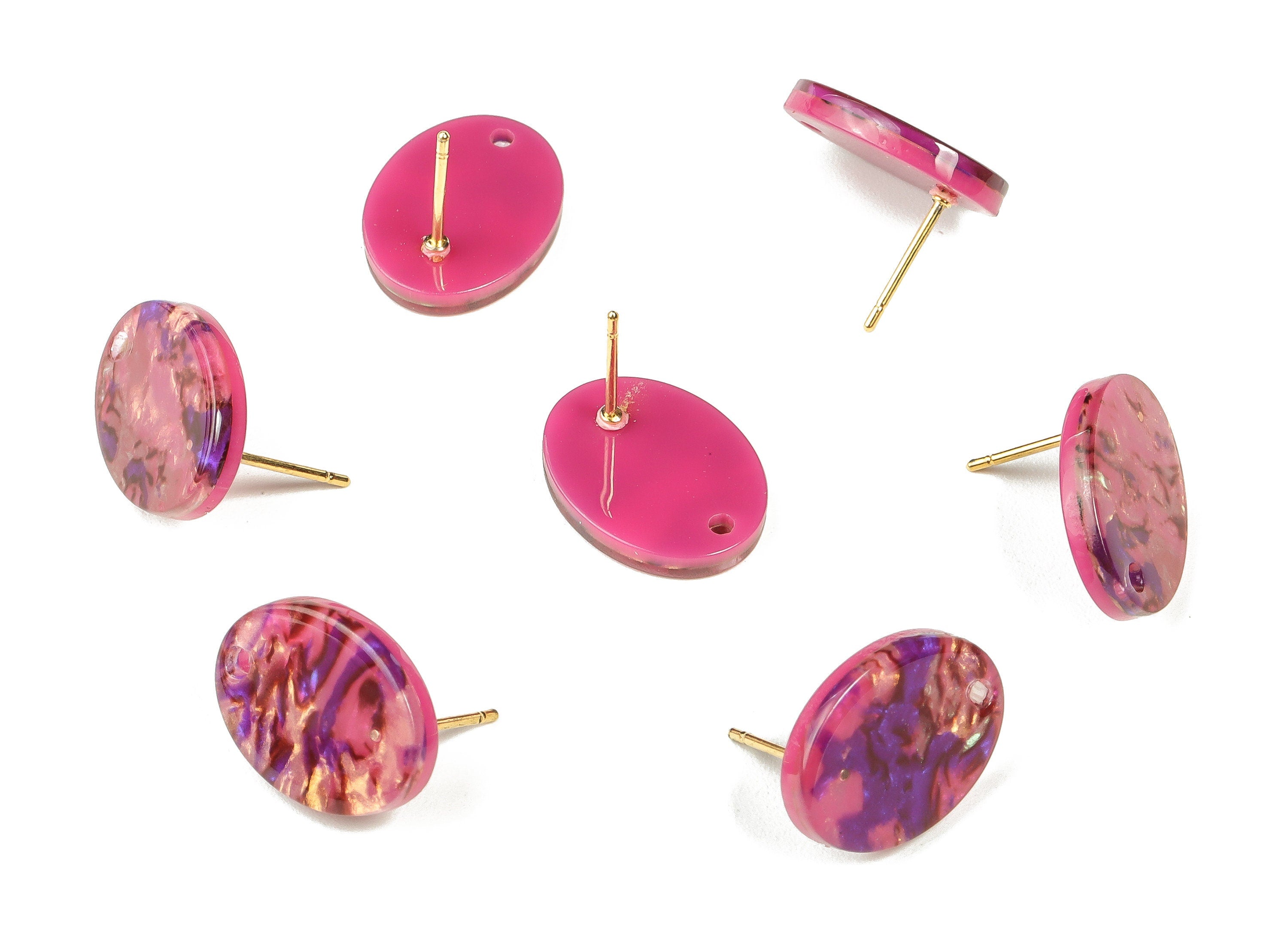 Acrylic Oval Earring Post - Acrylic Oval Stud - Gold Tone Plated Stud - Jewelry Supplies - Color Code: A651 - 16.2x12.2x2.6mm - AC2294-A651G - DOMEDBAZAAR