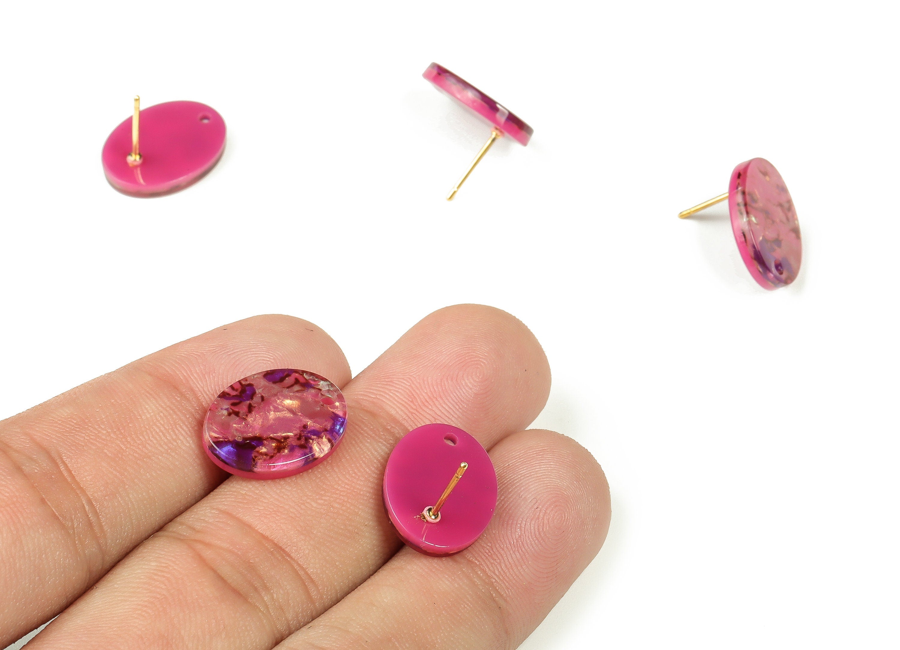 Acrylic Oval Earring Post - Acrylic Oval Stud - Gold Tone Plated Stud - Jewelry Supplies - Color Code: A651 - 16.2x12.2x2.6mm - AC2294-A651G - DOMEDBAZAAR