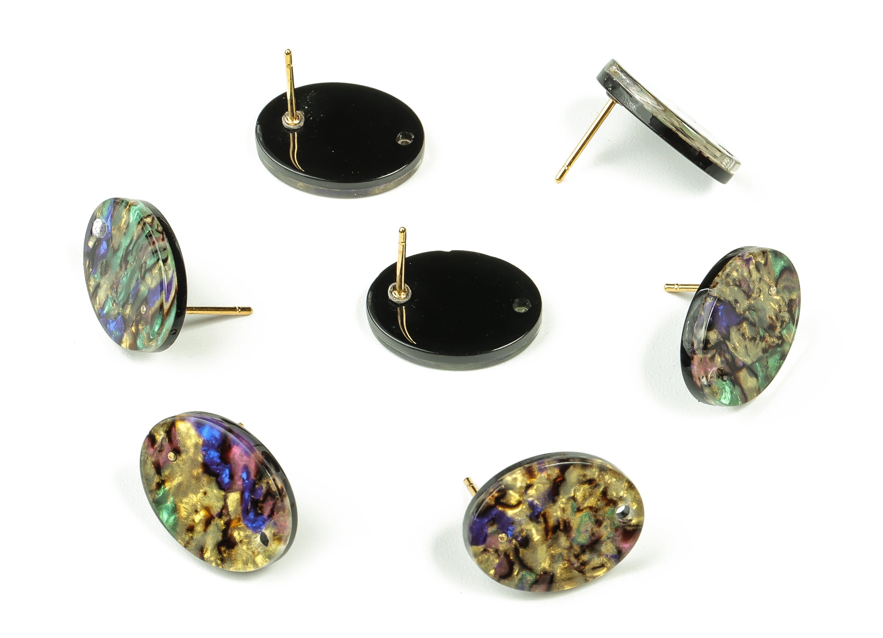 Acrylic Oval Earring Post - Acrylic Oval Stud - Gold Tone Plated Stud - Jewelry Supplies - Color Code: A652 - 16.2x12.2x2.6mm - AC2294-A652G - DOMEDBAZAAR