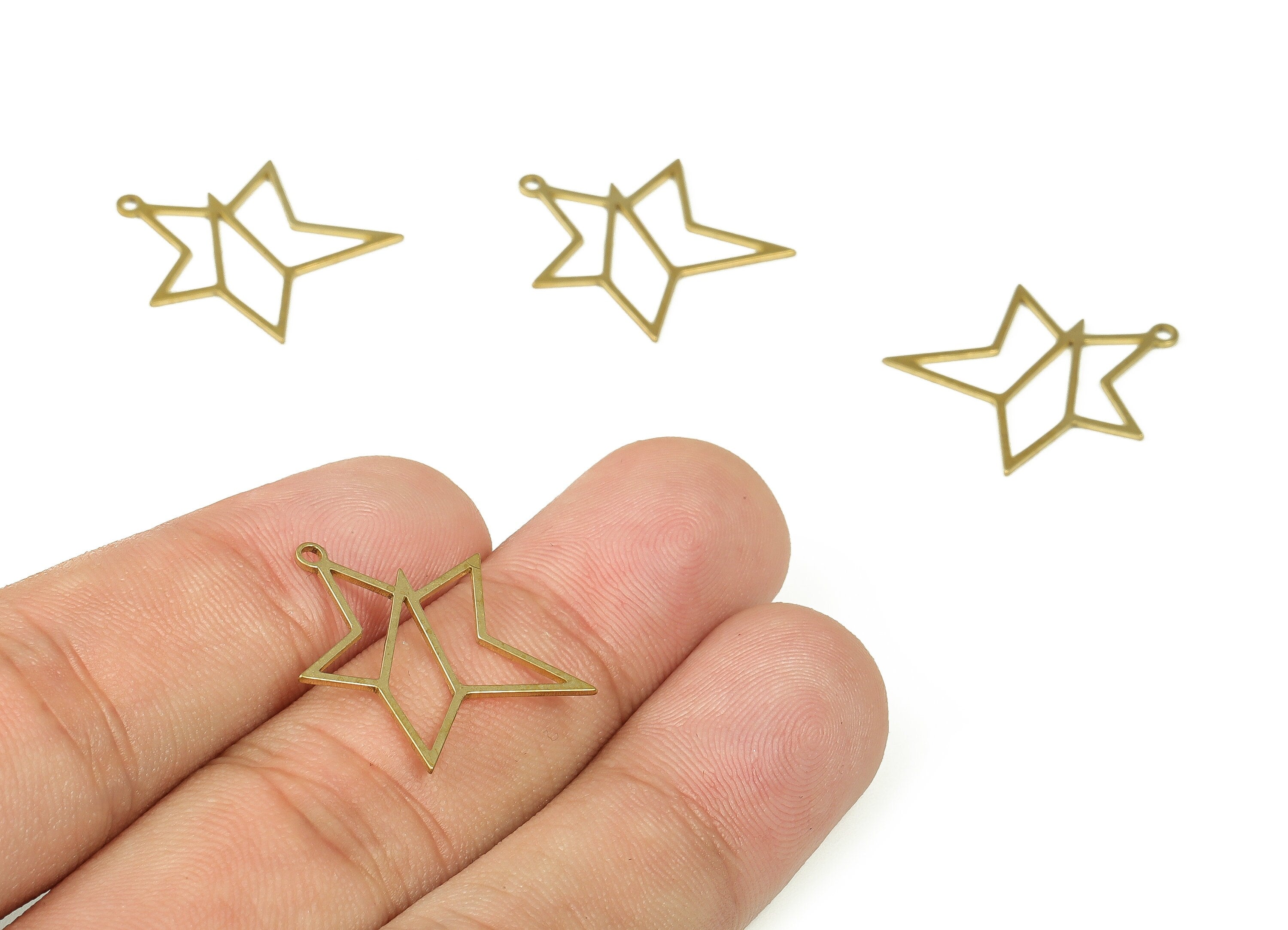 Raw Brass Star Earring Charms - Brass Hollow Star Pendant Charm - Raw Brass Star Tags - Jewelry Making Supplies - 21.09x19.02x0.7mm - PP4312 - DOMEDBAZAAR