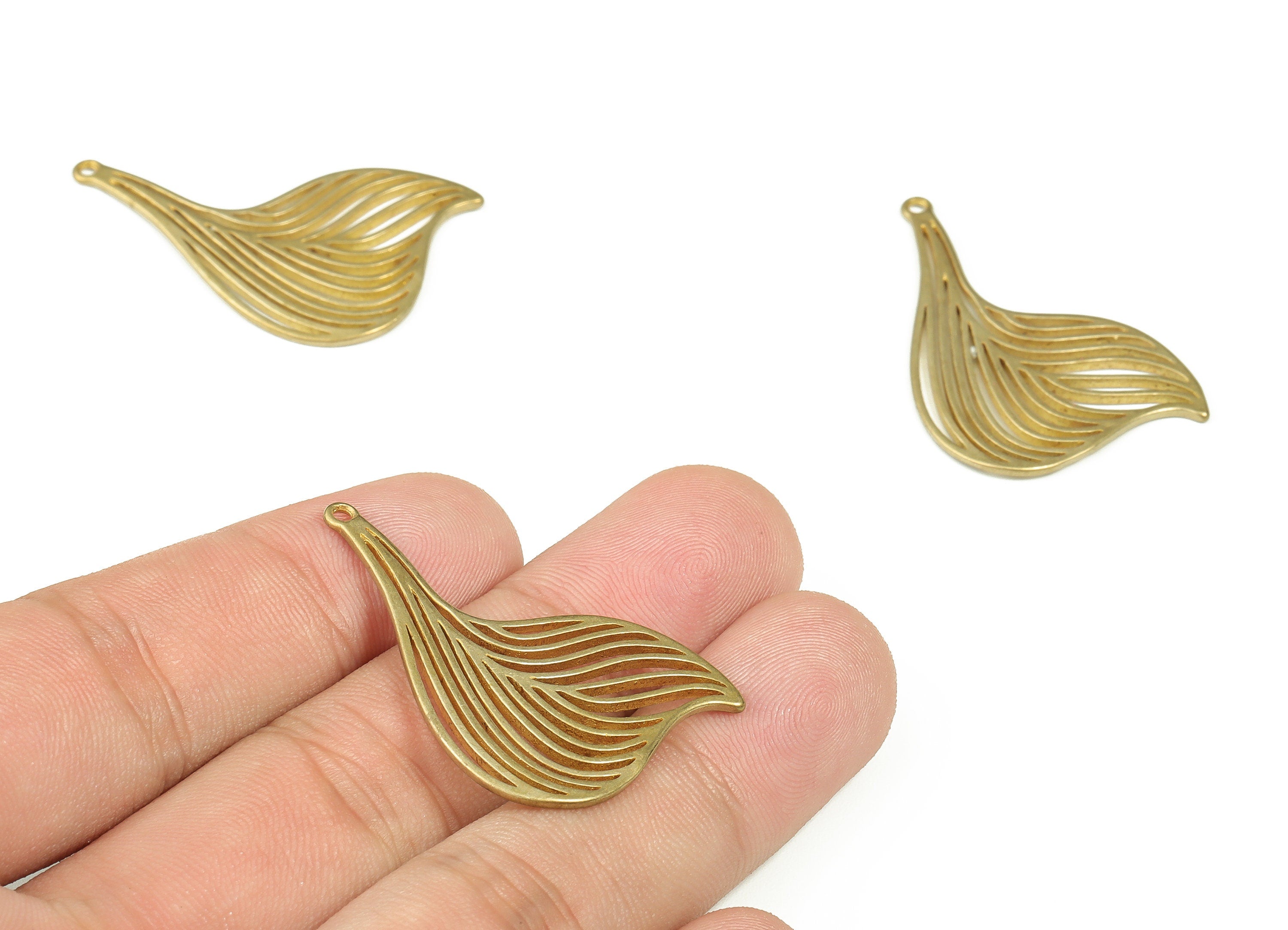 Raw Brass Leaf Earring Charms - Brass Leaf Pendant Charms - Brass Torch Charms - Jewelry Making Supplies - 37.7x24.95x1.36mm - PP4395 - DOMEDBAZAAR