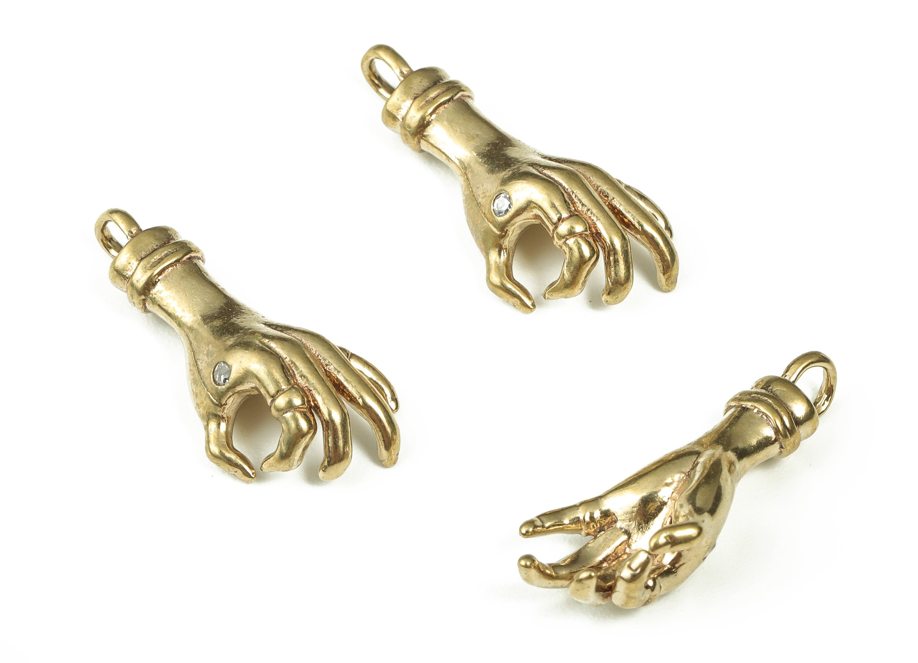 Brass Hand Earring Charms With Zircon - Raw Brass Hand Pendant - Earrings Finding - Jewelry Making Supplies - 21.21x9.88x2.7mm - PP4372 - DOMEDBAZAAR