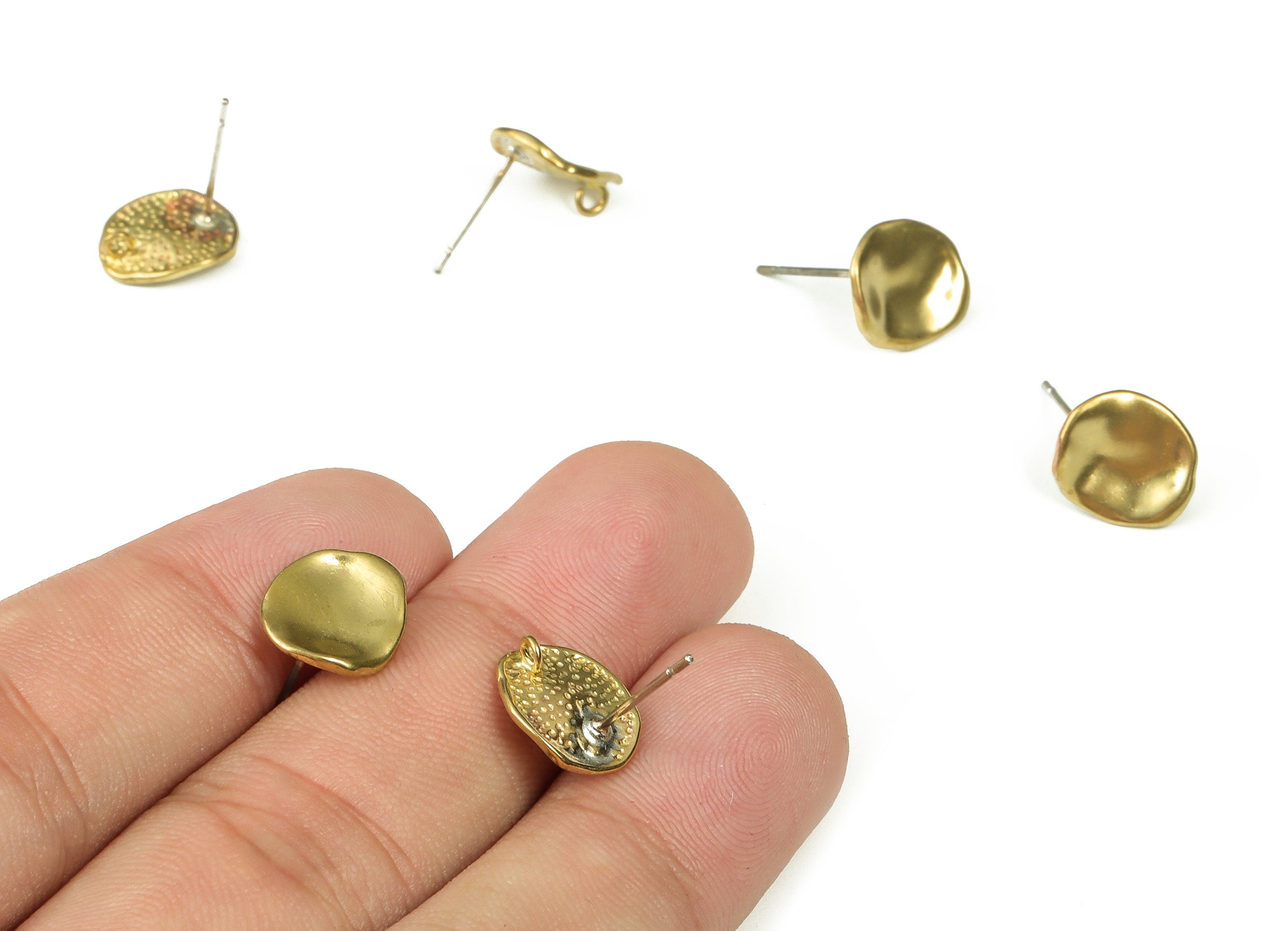 Brass Round Earring Stud with Loop - Raw Brass Round Stud Earring Post – Earring Findings - Jewelry Supplies - 11.41x9.97x1.33mm - PP4390 - DOMEDBAZAAR