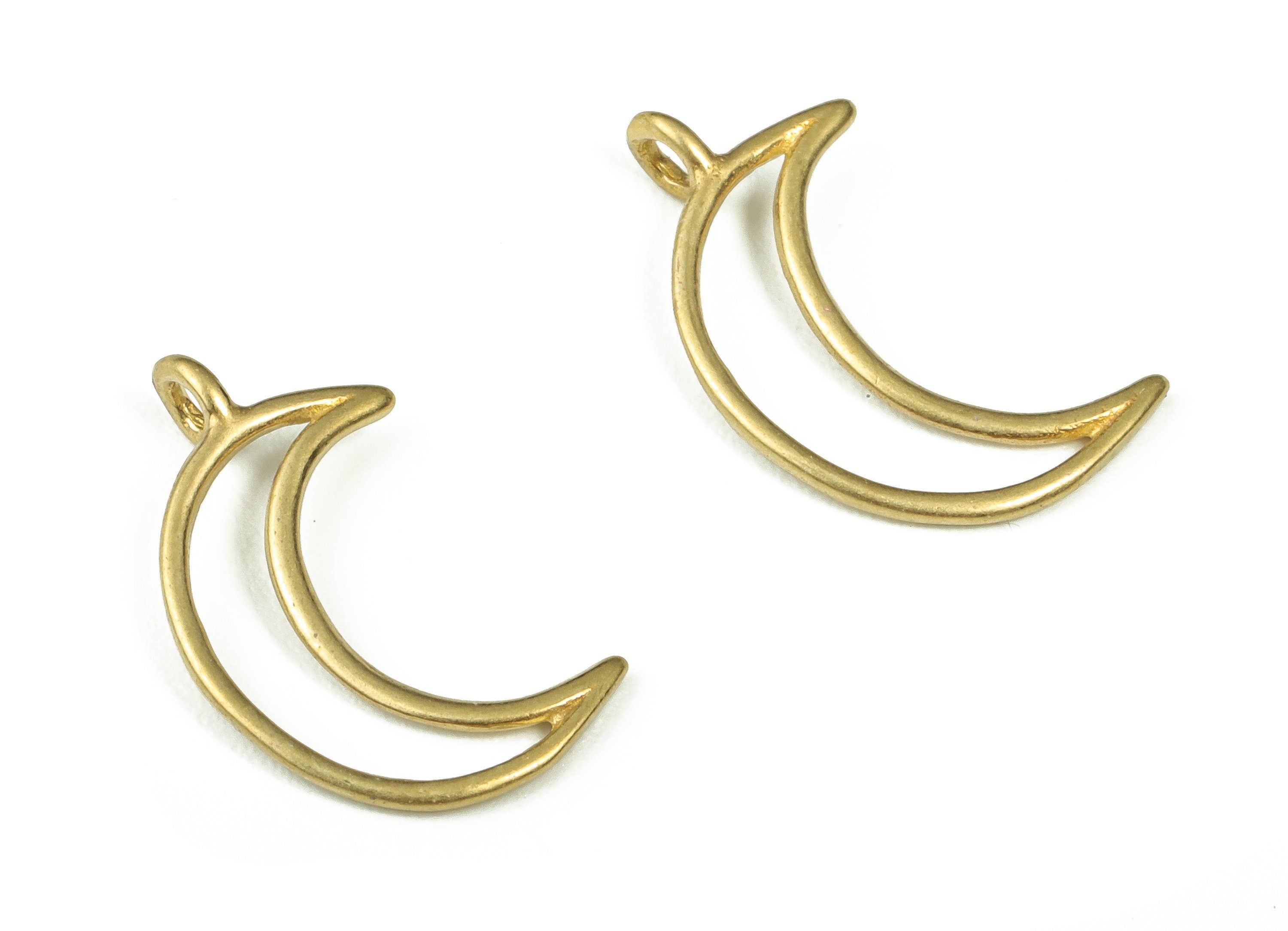 Raw Brass Moon Earring Charms - Brass Hollow Moon Pendant – Earring Findings – Wire Moon Charm - Jewelry Supplies - 16.63x9.89x0.9mm- PP4399 - DOMEDBAZAAR