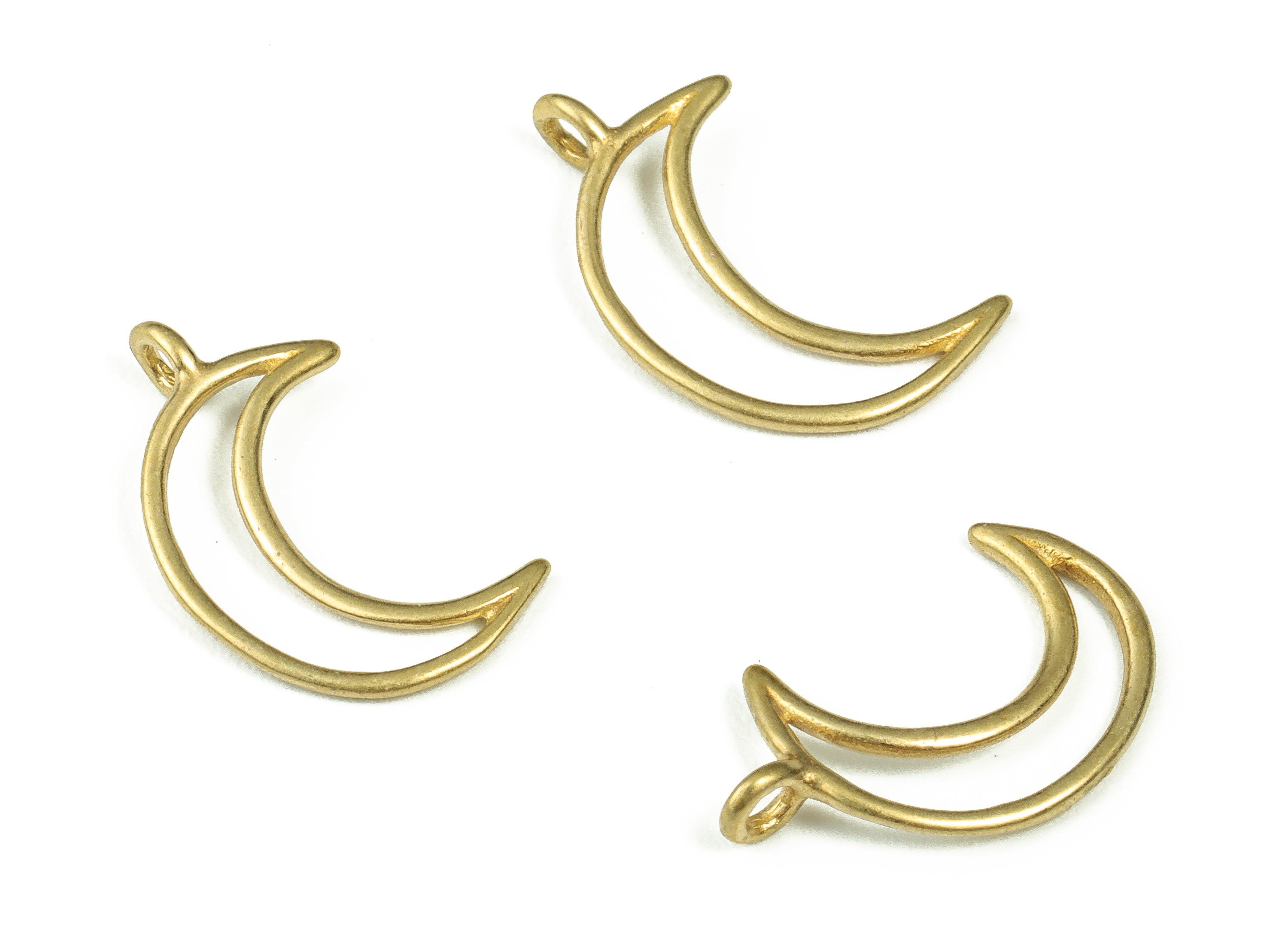 Raw Brass Moon Earring Charms - Brass Hollow Moon Pendant – Earring Findings – Wire Moon Charm - Jewelry Supplies - 16.63x9.89x0.9mm- PP4399 - DOMEDBAZAAR