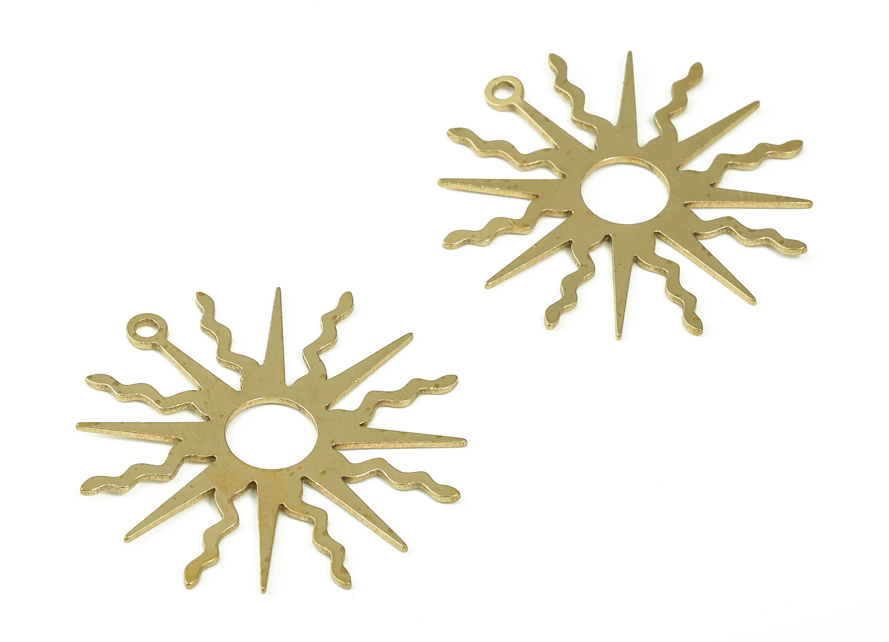 Brass Sun Earring Charms - Raw Brass Sun Shaped Pendant Charm - Brass Earrings Charm - Jewelry Making Supplies -30.23x29.33x0.94mm - PP4314 - DOMEDBAZAAR