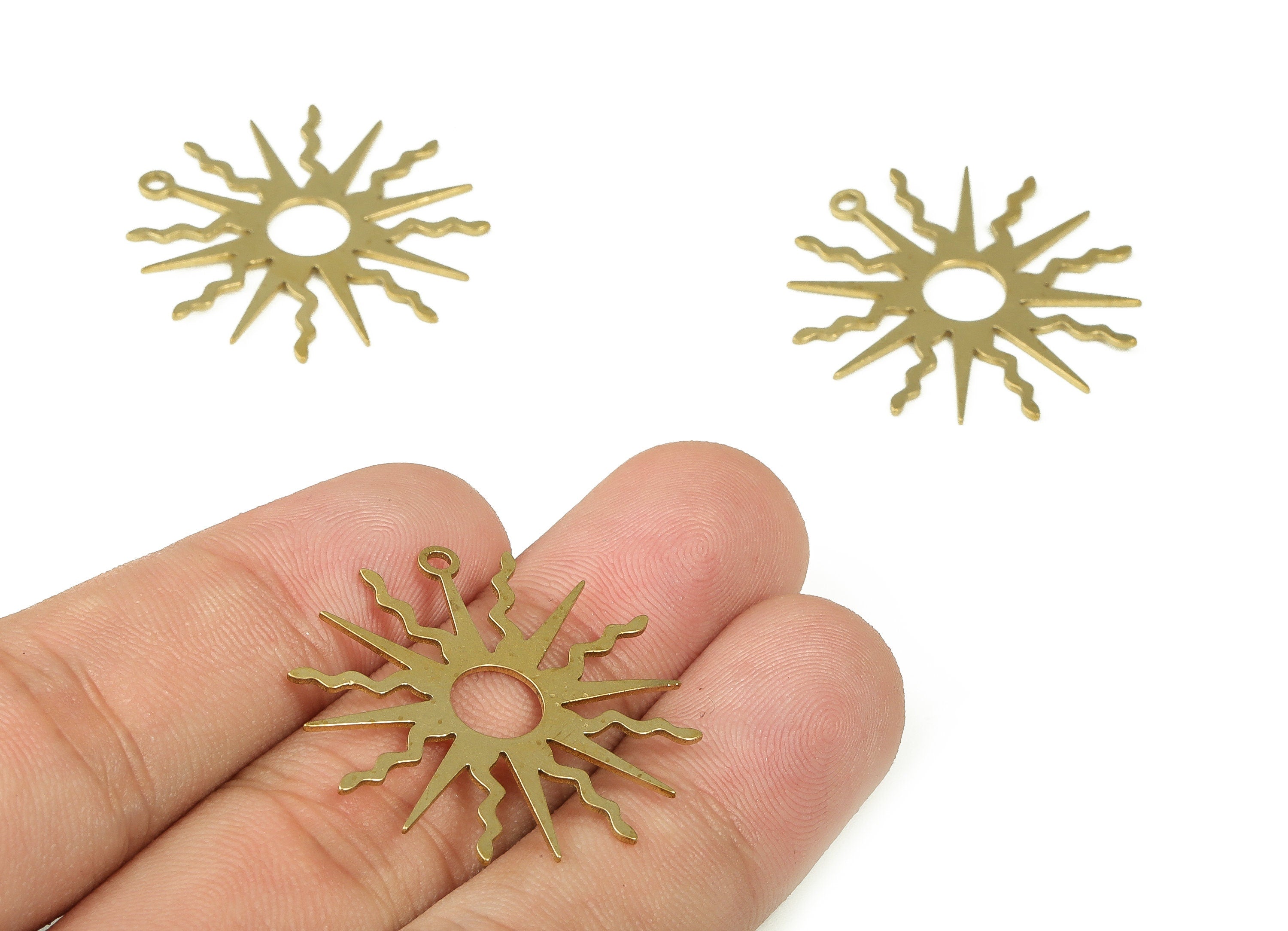 Brass Sun Earring Charms - Raw Brass Sun Shaped Pendant Charm - Brass Earrings Charm - Jewelry Making Supplies -30.23x29.33x0.94mm - PP4314 - DOMEDBAZAAR