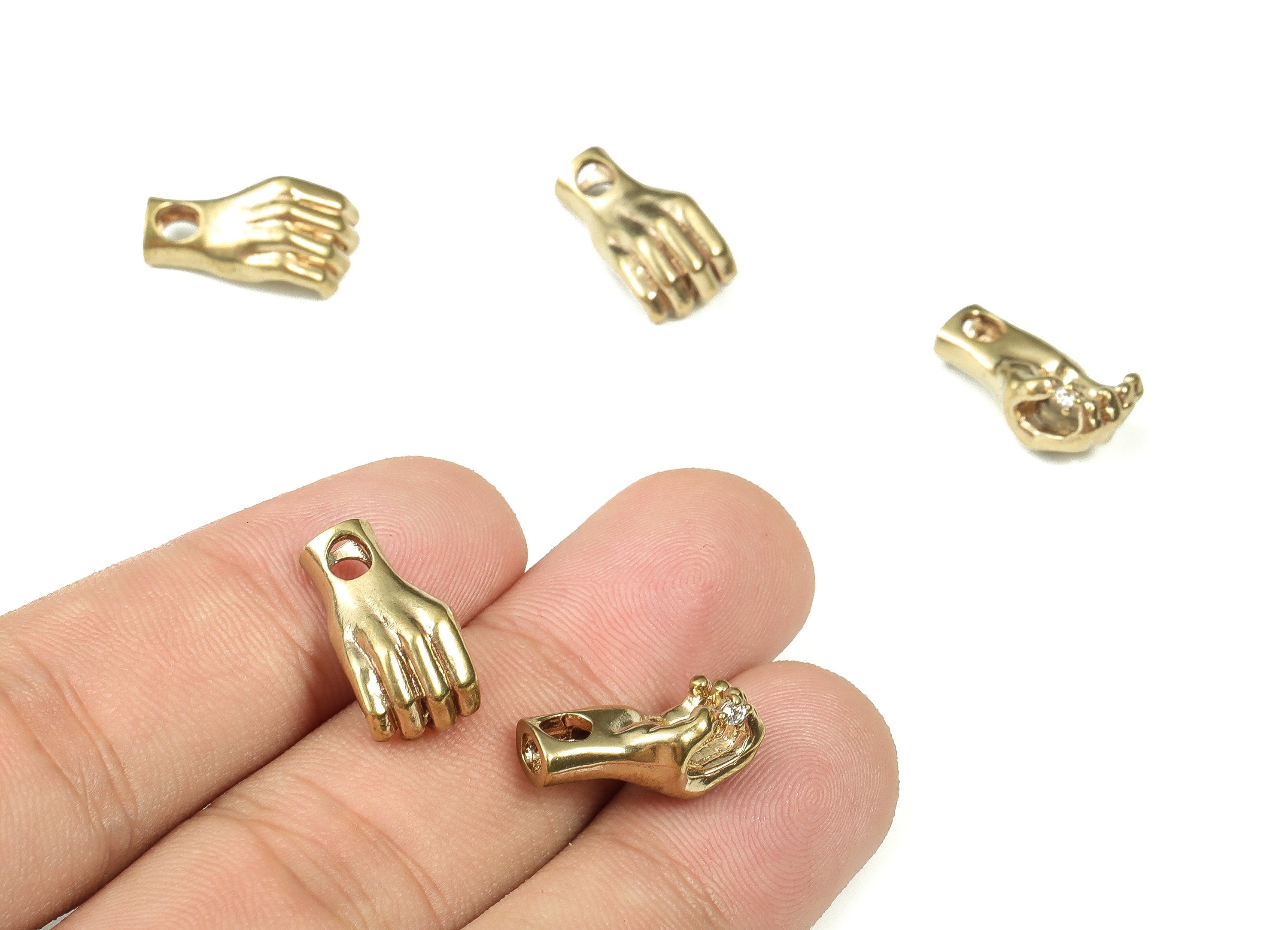Raw Brass Hand Pendant Charms - Brass Hand Earring Charms with Zircon – DIY Jewelry Making Supplies - 17.07x8.88x2.21mm - PP4373 - DOMEDBAZAAR