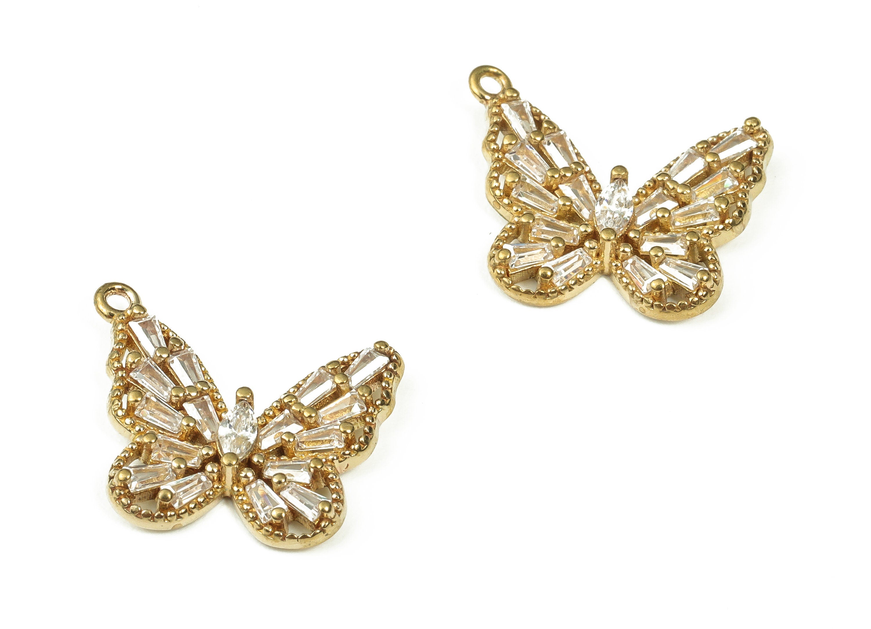 Brass Butterfly Earring Charms – Zircon Butterfly Pendant - Raw Brass Butterfly Charm - Jewelry Making Supplies - 16.82x14.05x3.07mm- PP4406 - DOMEDBAZAAR