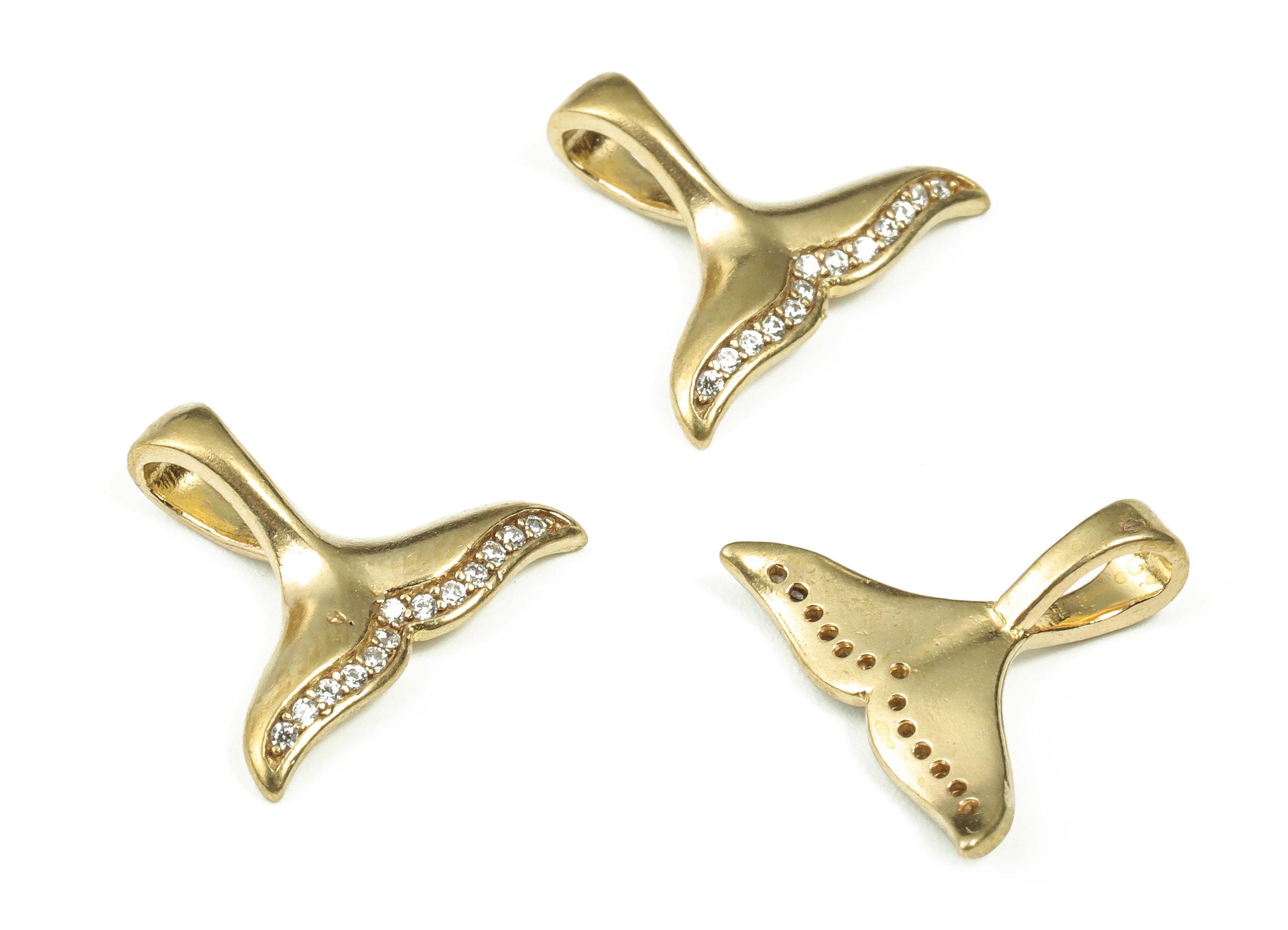 Raw Brass Fish Tail Earring Charm - Brass Dainty Fish Tail Pendant Charm with Zircon – Jewelry Making Supplies - 17.36x14.59x2.14mm - PP4391 - DOMEDBAZAAR