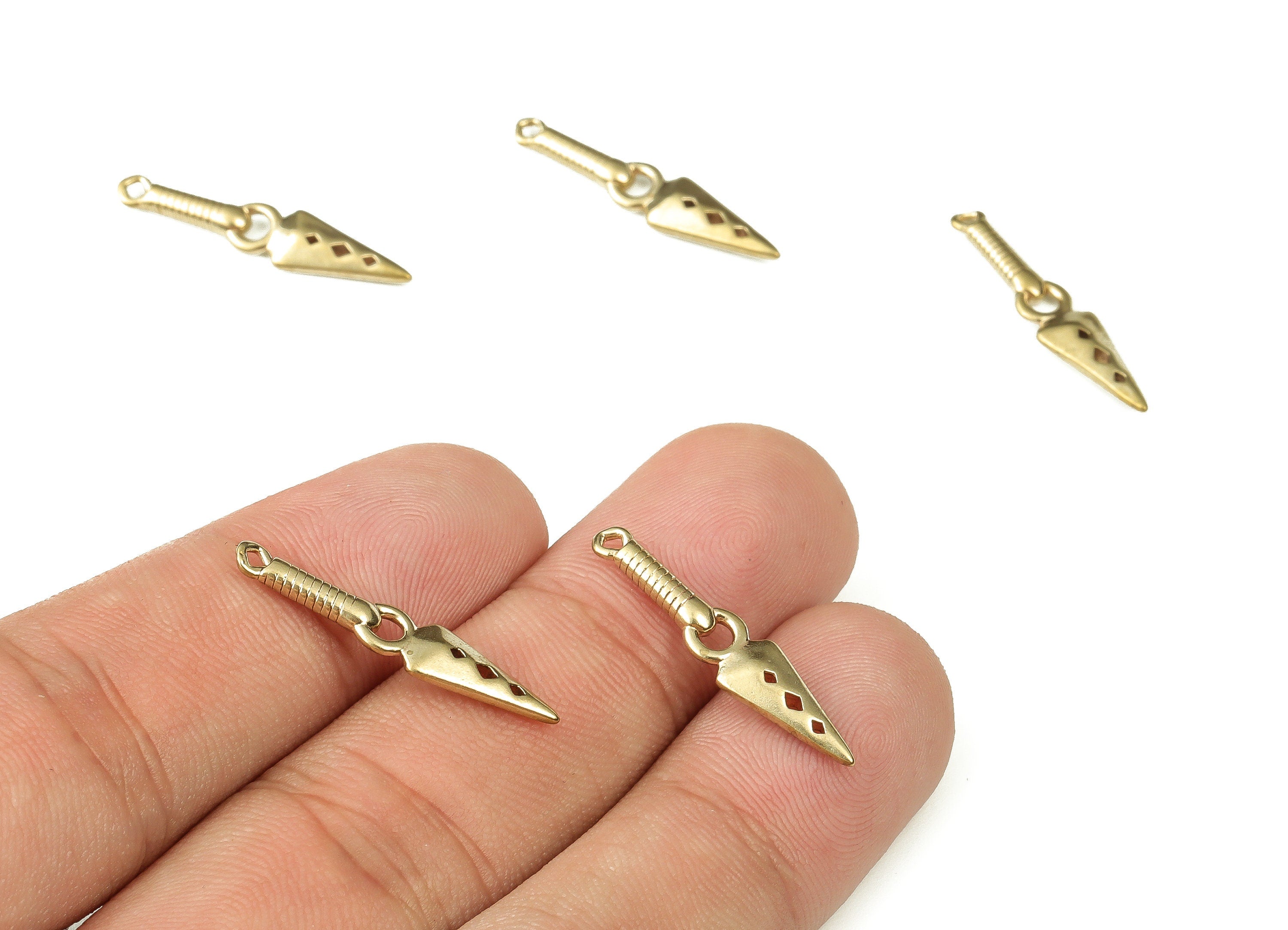 Raw Brass Gothic Dagger Earring Charms - Brass Sword Pendant – Earring Findings - Jewelry Making Supplies - 25.56x5.47x2.54mm - PP4374 - DOMEDBAZAAR