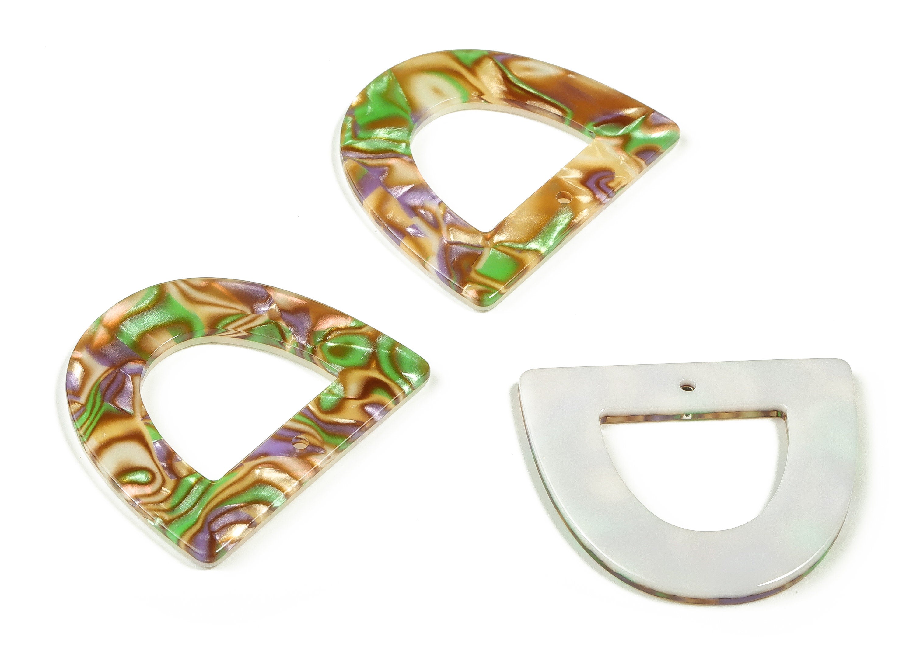 Acrylic D Earring Charms - Half EllipsePendant - Earring Findings - Jewelry Supplies - Color Code: A694 - 39.62x34.57x2.61mm - AC2325-A694 - DOMEDBAZAAR