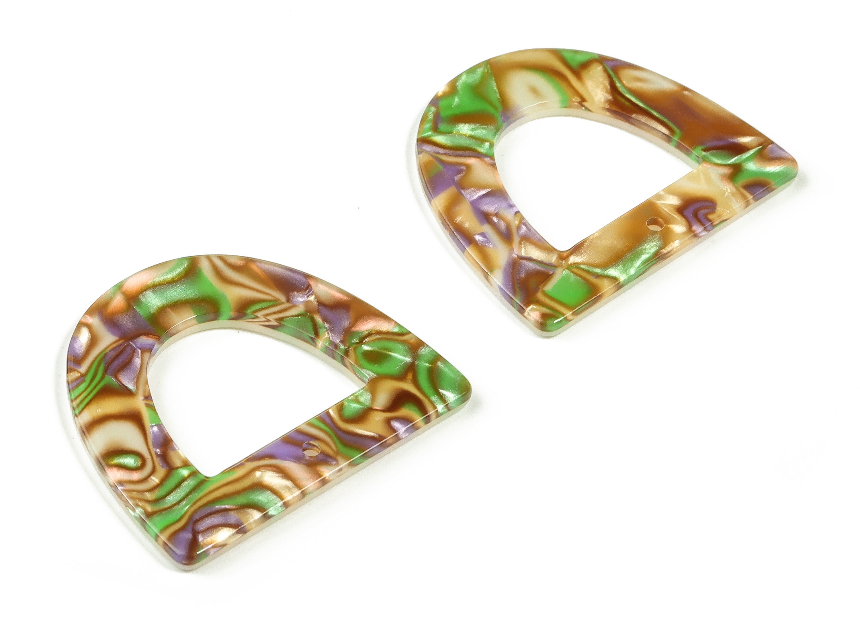 Acrylic D Earring Charms - Half EllipsePendant - Earring Findings - Jewelry Supplies - Color Code: A694 - 39.62x34.57x2.61mm - AC2325-A694 - DOMEDBAZAAR