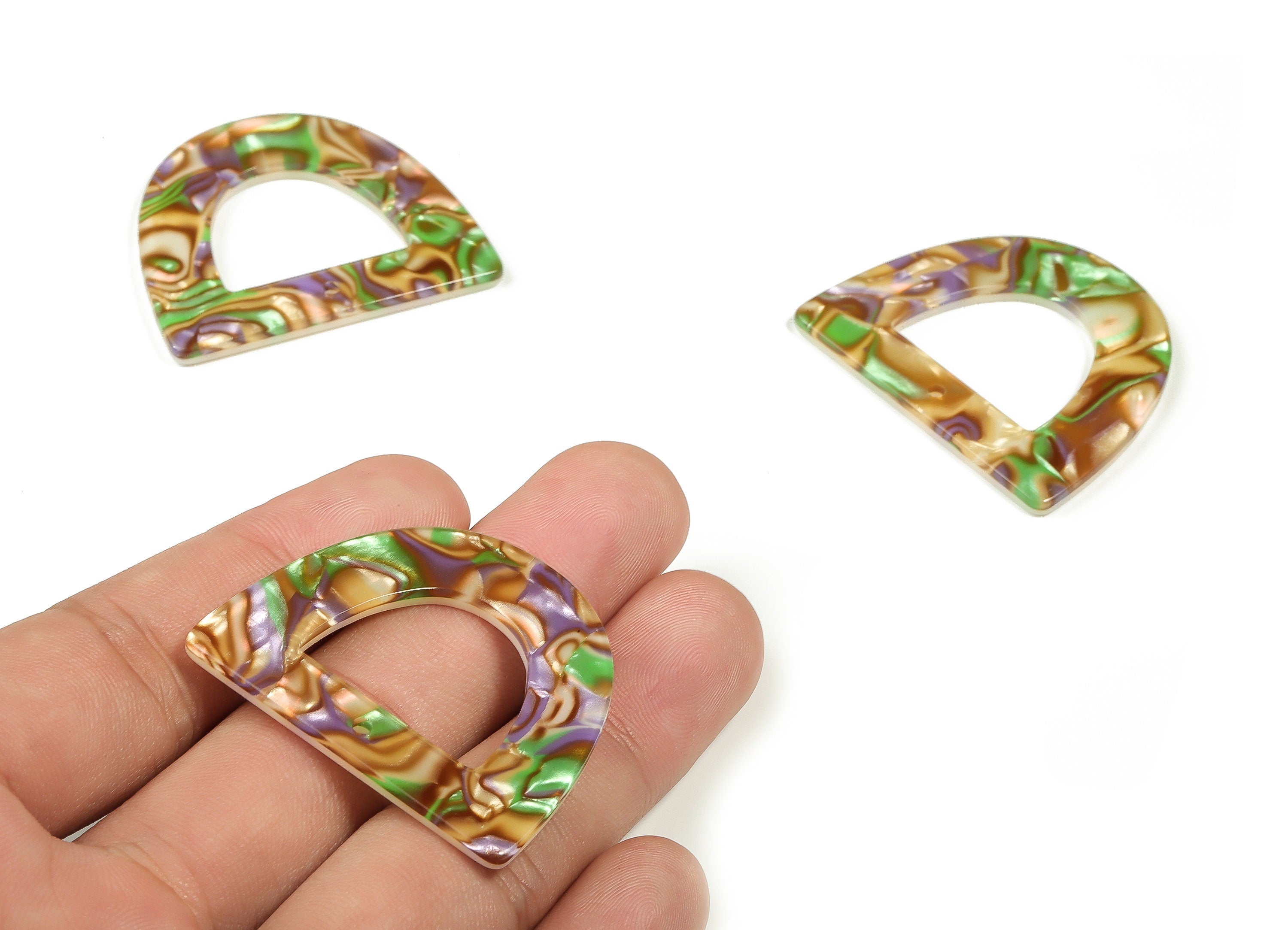 Acrylic D Earring Charms - Half EllipsePendant - Earring Findings - Jewelry Supplies - Color Code: A694 - 39.62x34.57x2.61mm - AC2325-A694 - DOMEDBAZAAR